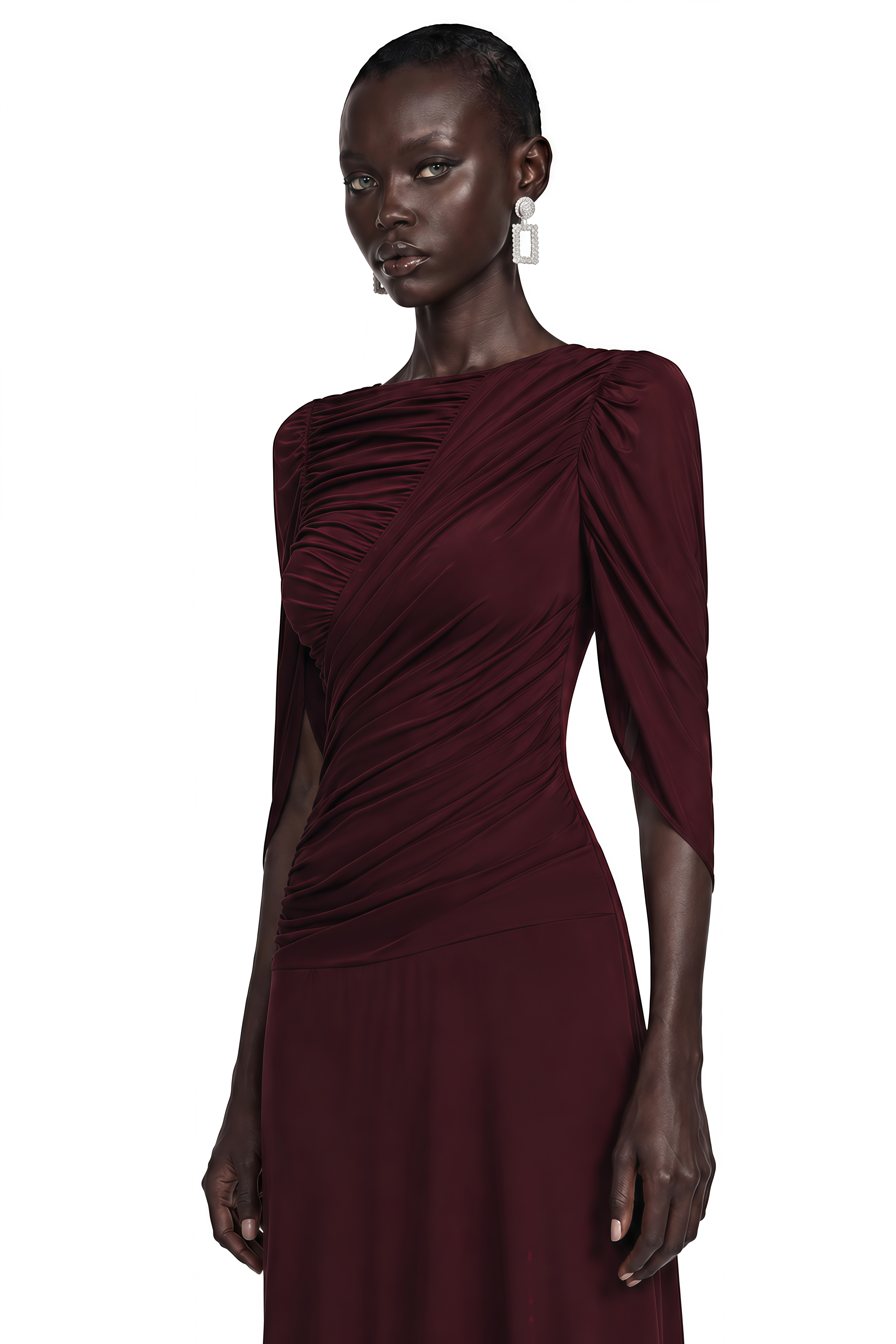 Ximena Burgundy Ruched Long Sleeve Maxi Dress
