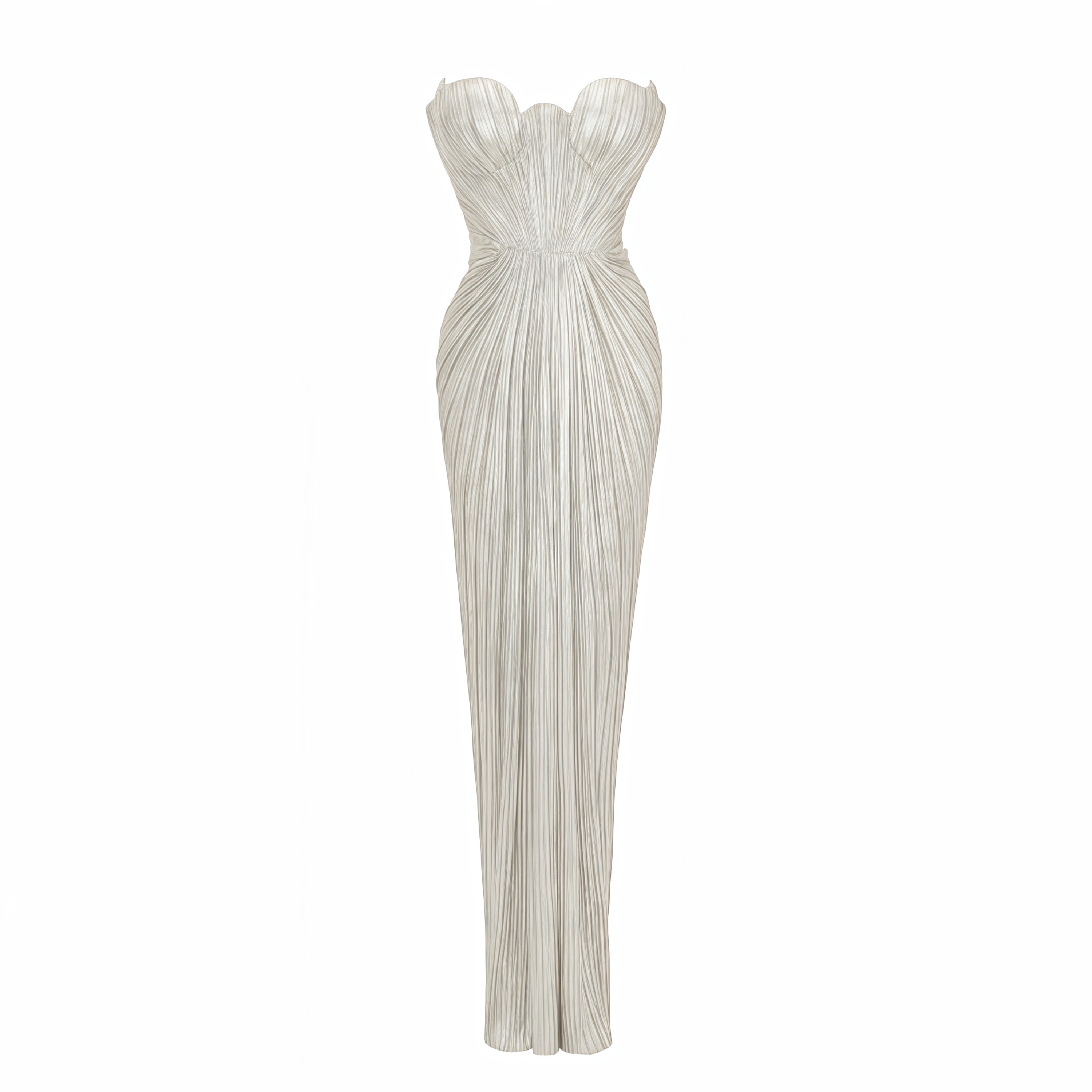 Xrystyna Silver Metallic Ruched Maxi Dress