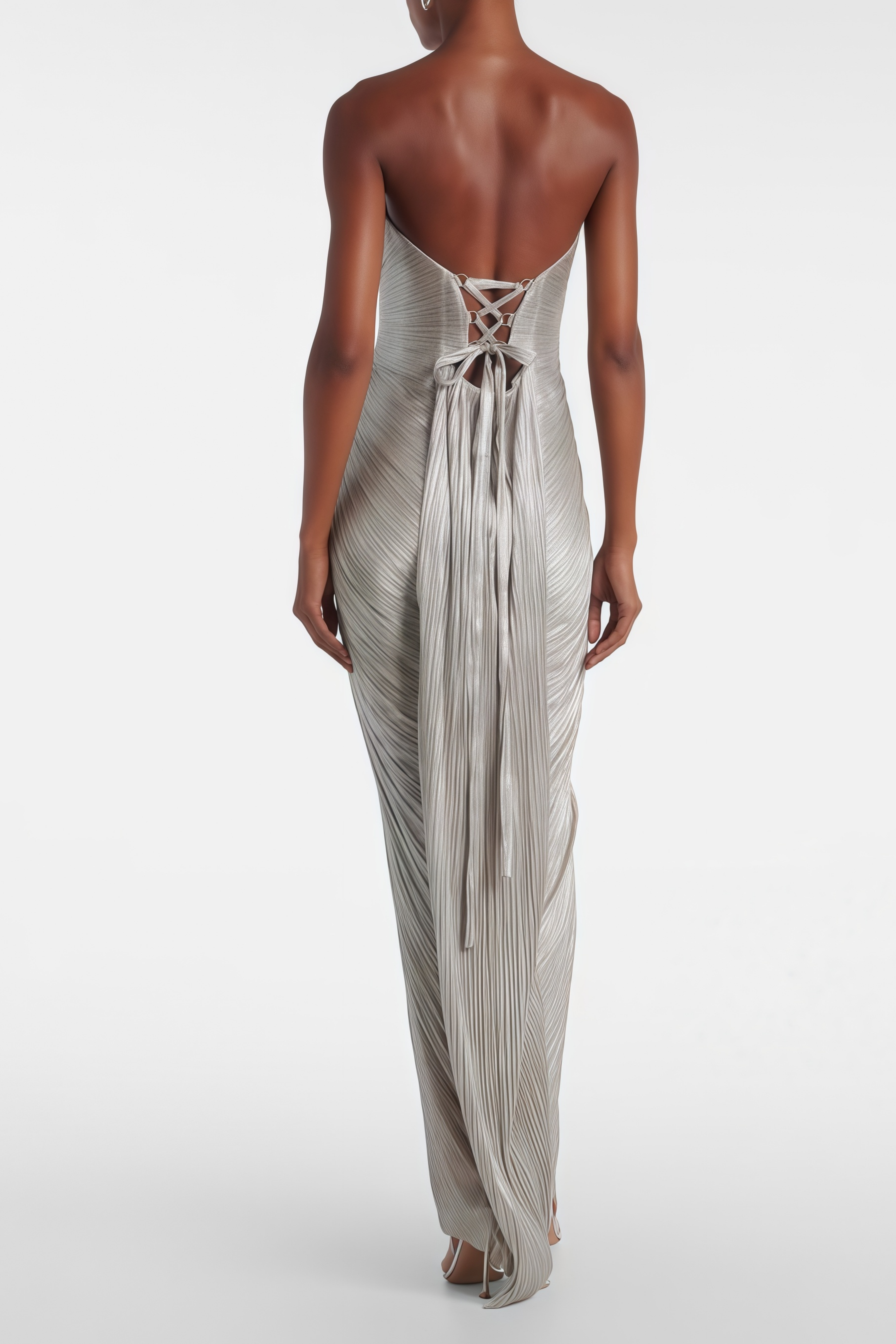 Silver Metallic Ruched Maxi Dress