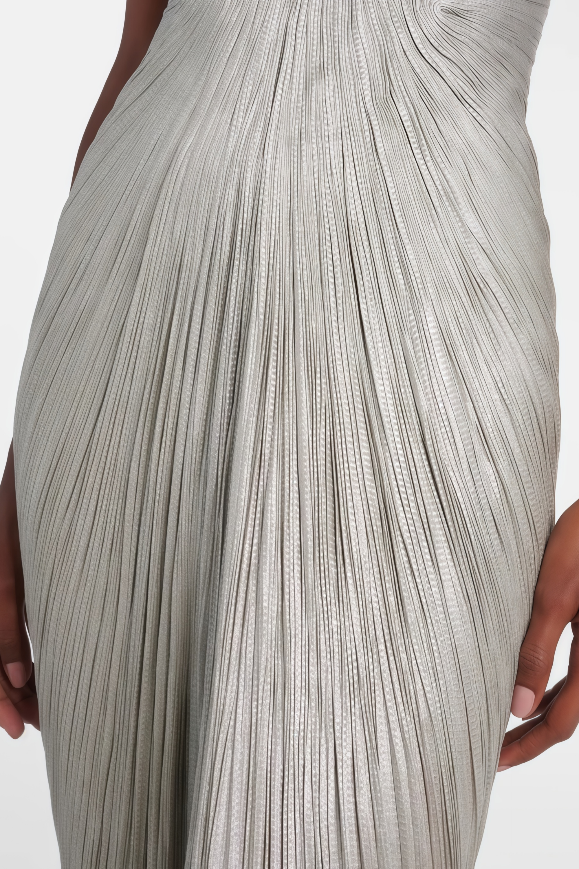 Silver Metallic Ruched Maxi Dress