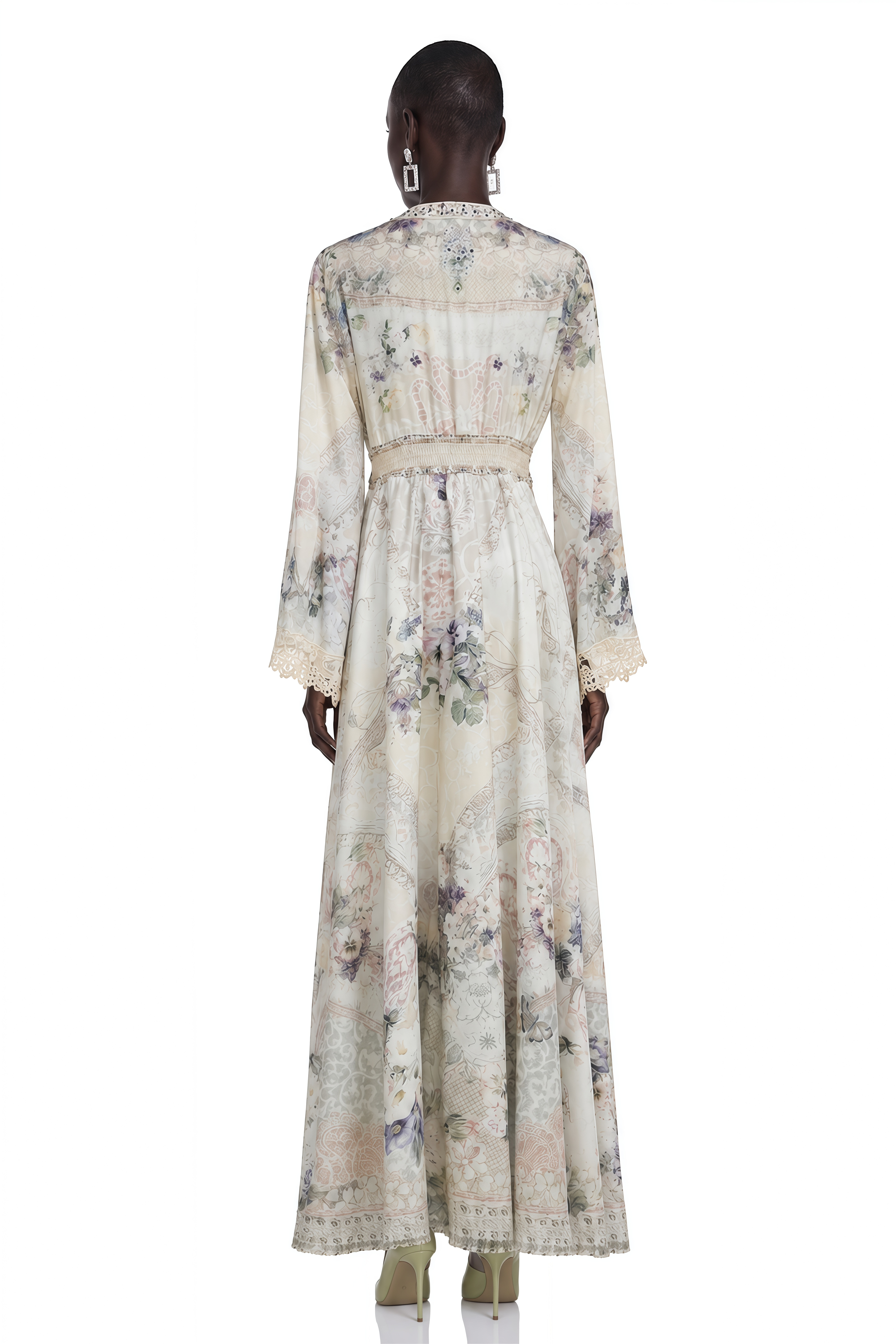 Yvaine White Floral Print V-Neck Maxi Dress