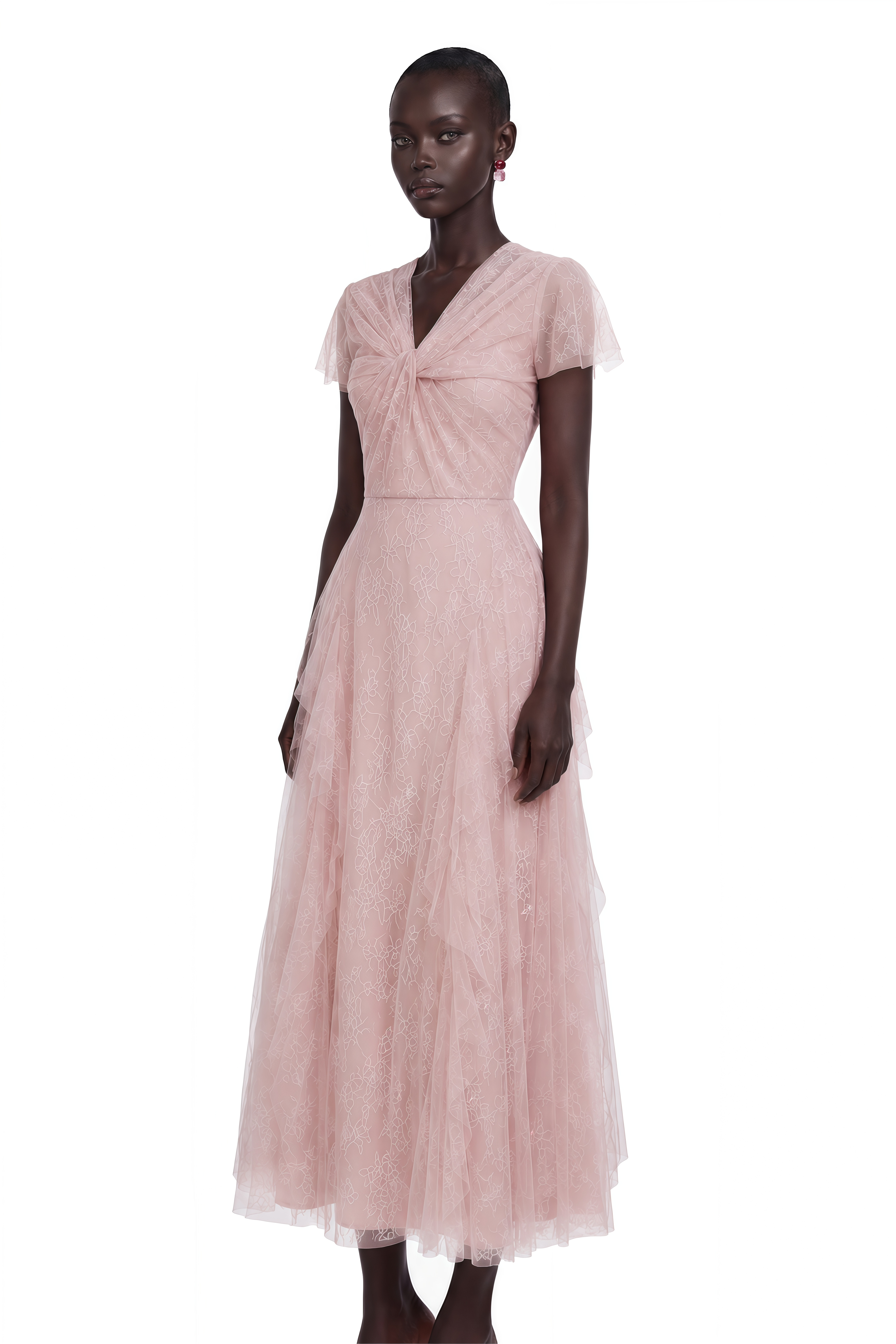 Yvetta Pink Cross Lace Midi Dress