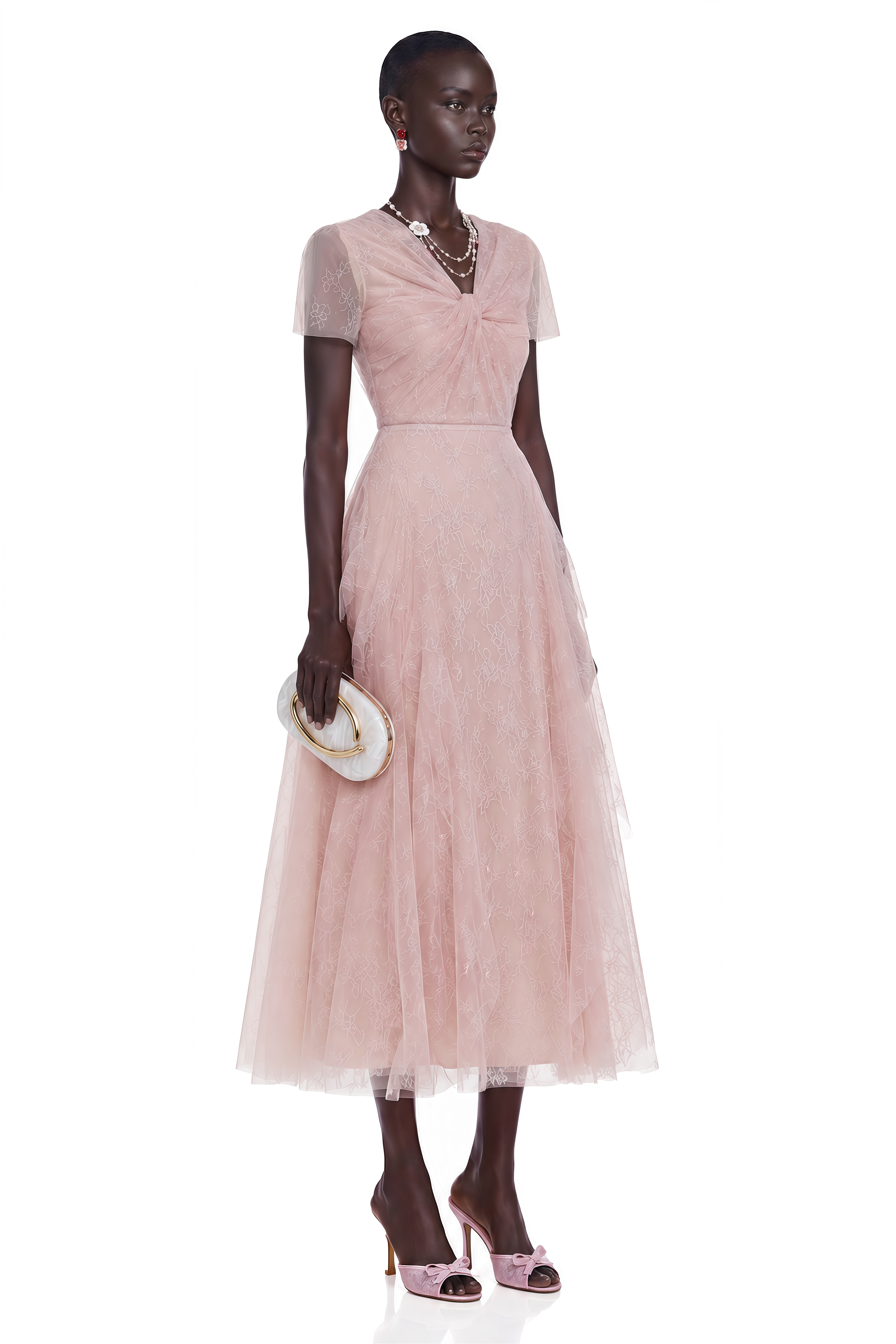 Yvetta Pink Cross Lace Midi Dress