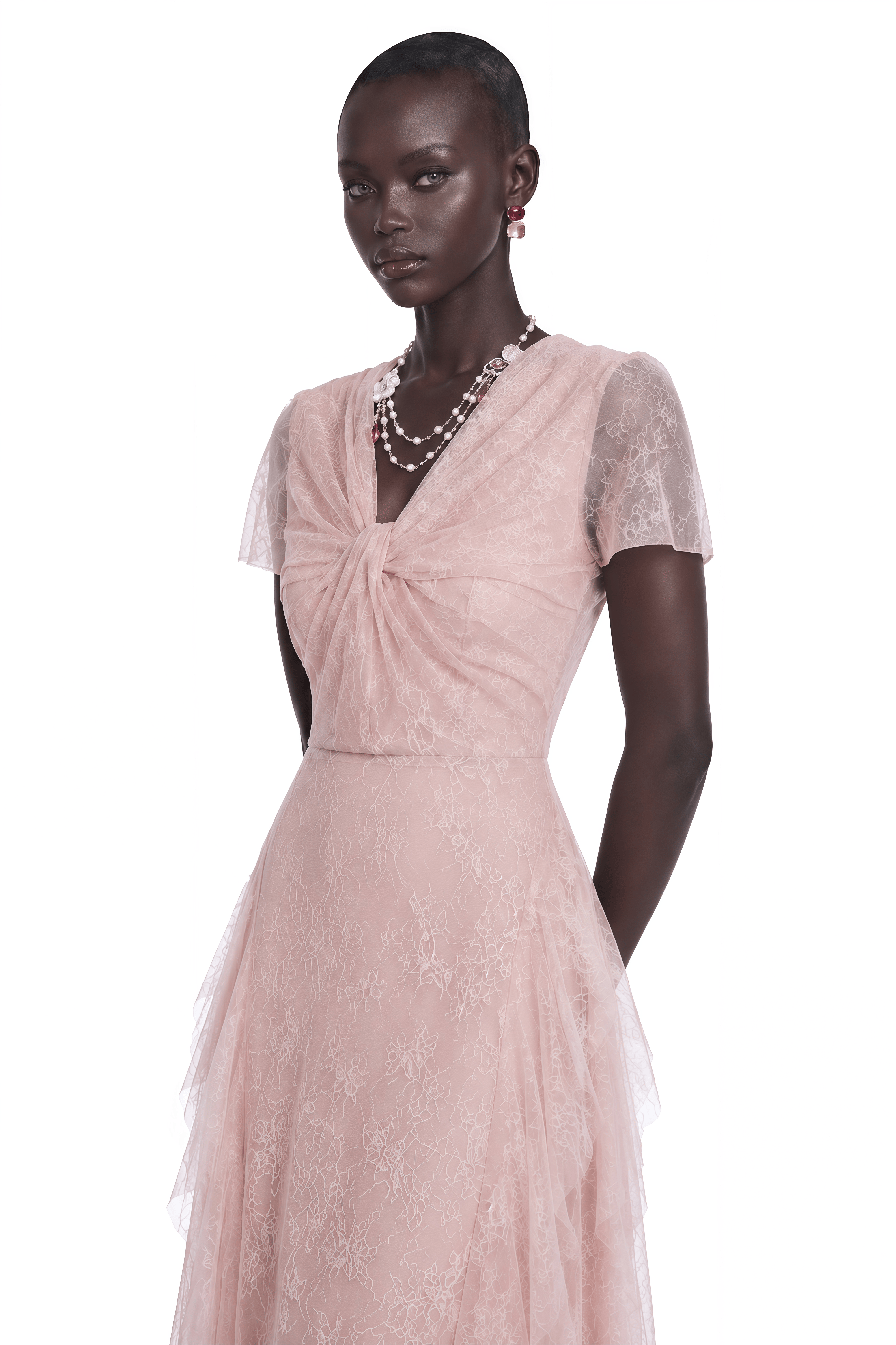 Yvetta Pink Cross Lace Midi Dress