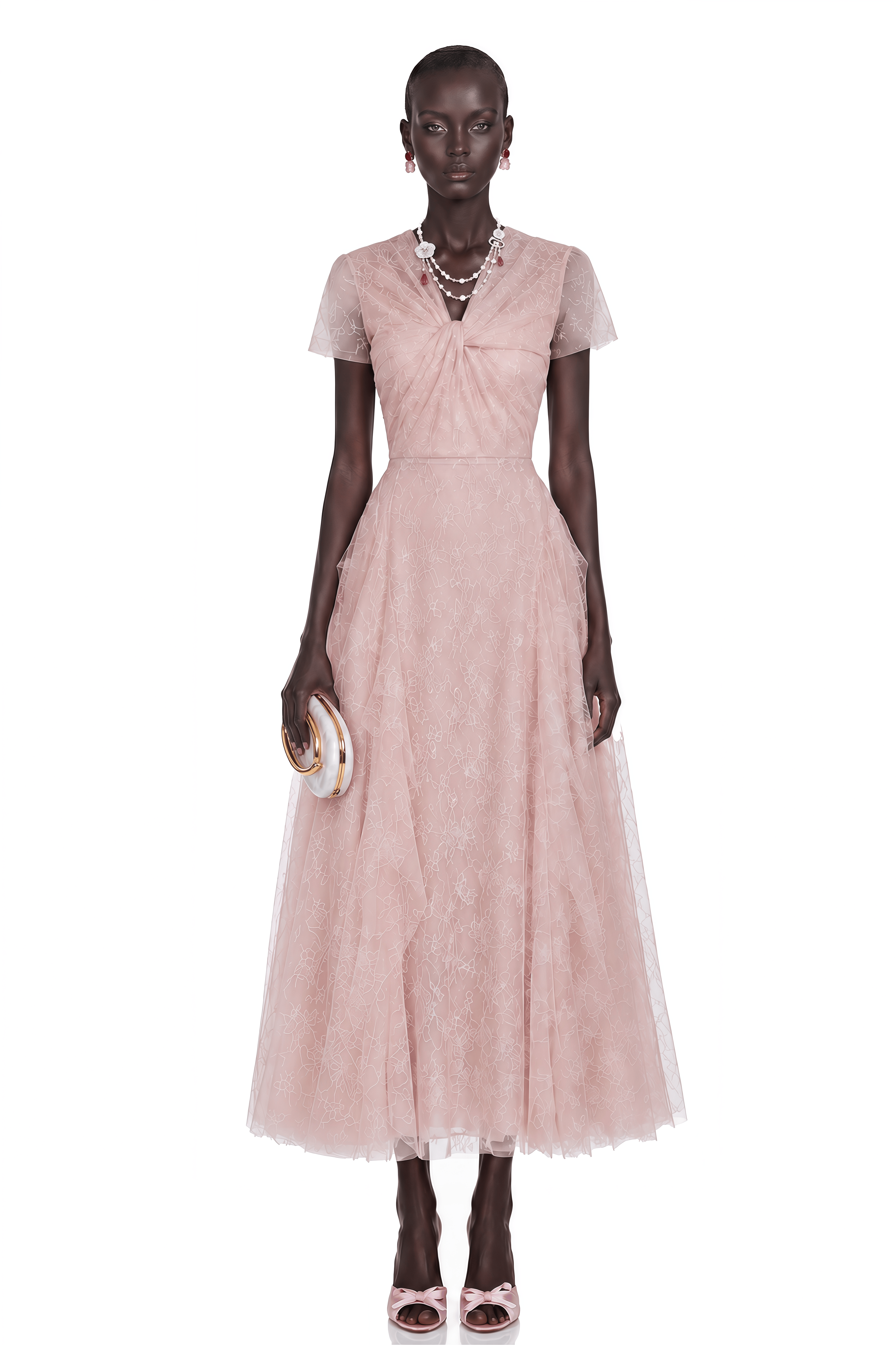 Yvetta Pink Cross Lace Midi Dress