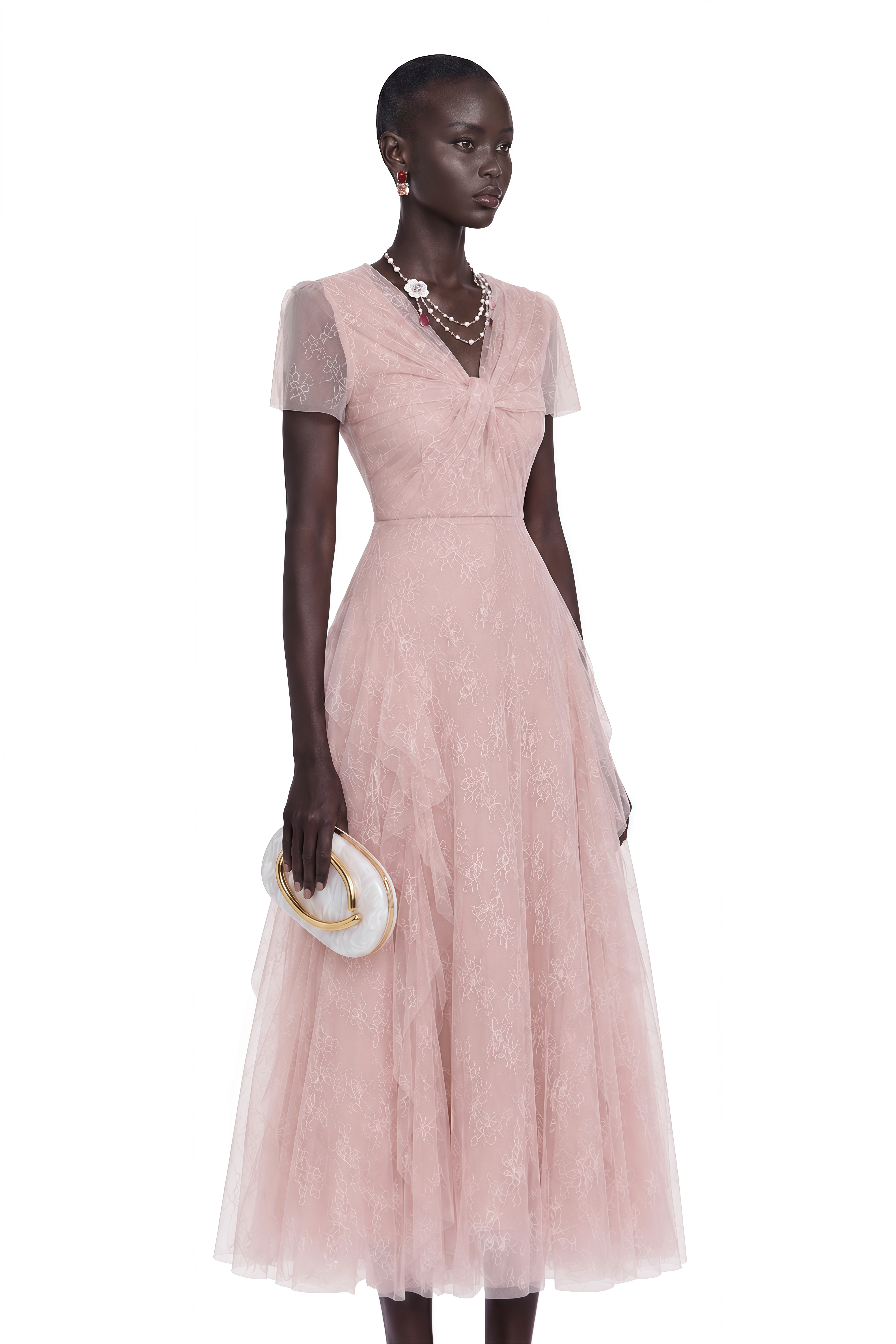Yvetta Pink Cross Lace Midi Dress