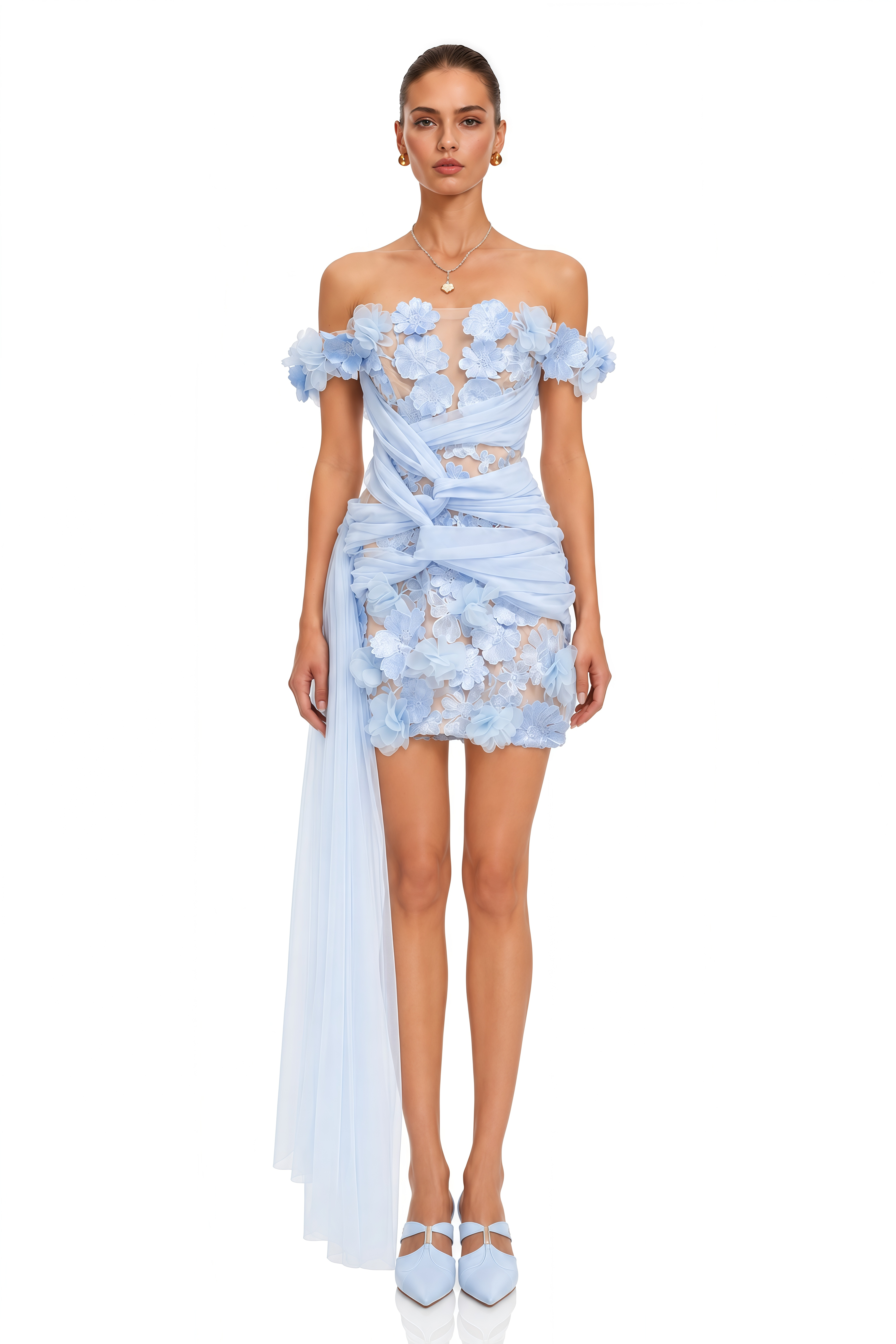 Zadie Blue 3D Floral Applique Tulle Mini Dress