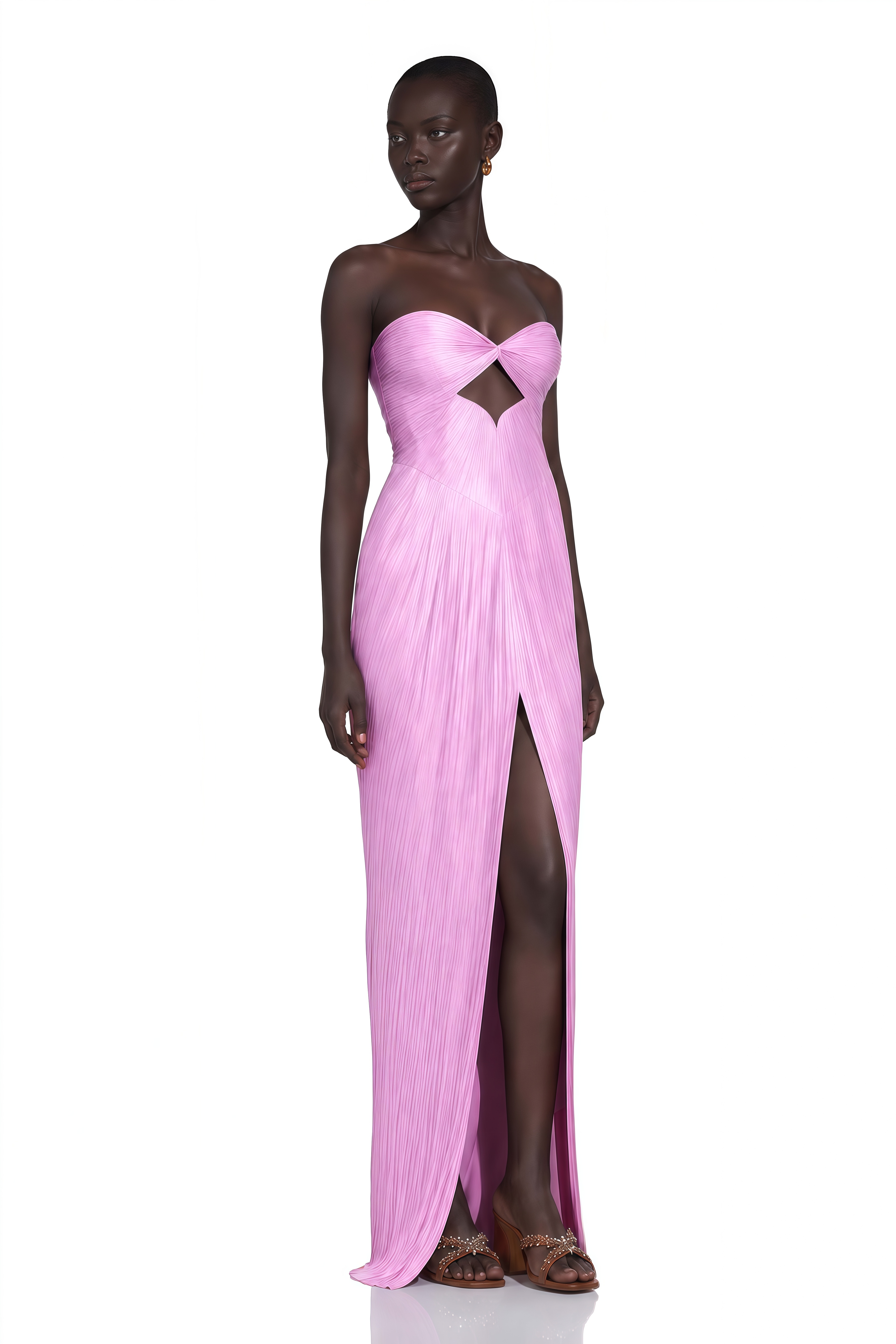 Zadie Pink Ruched Maxi Dress with Twist Front