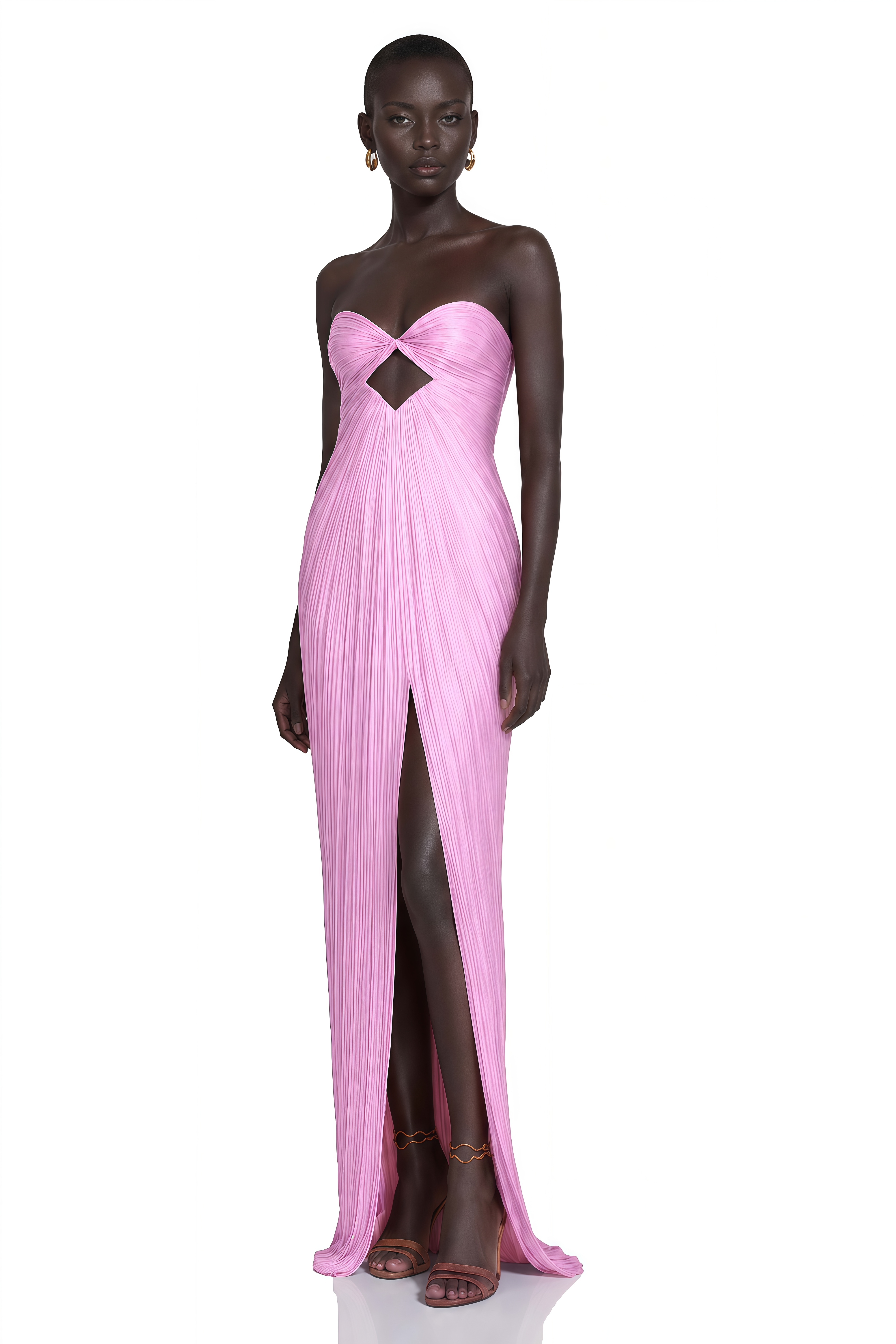 Zadie Pink Ruched Maxi Dress with Twist Front
