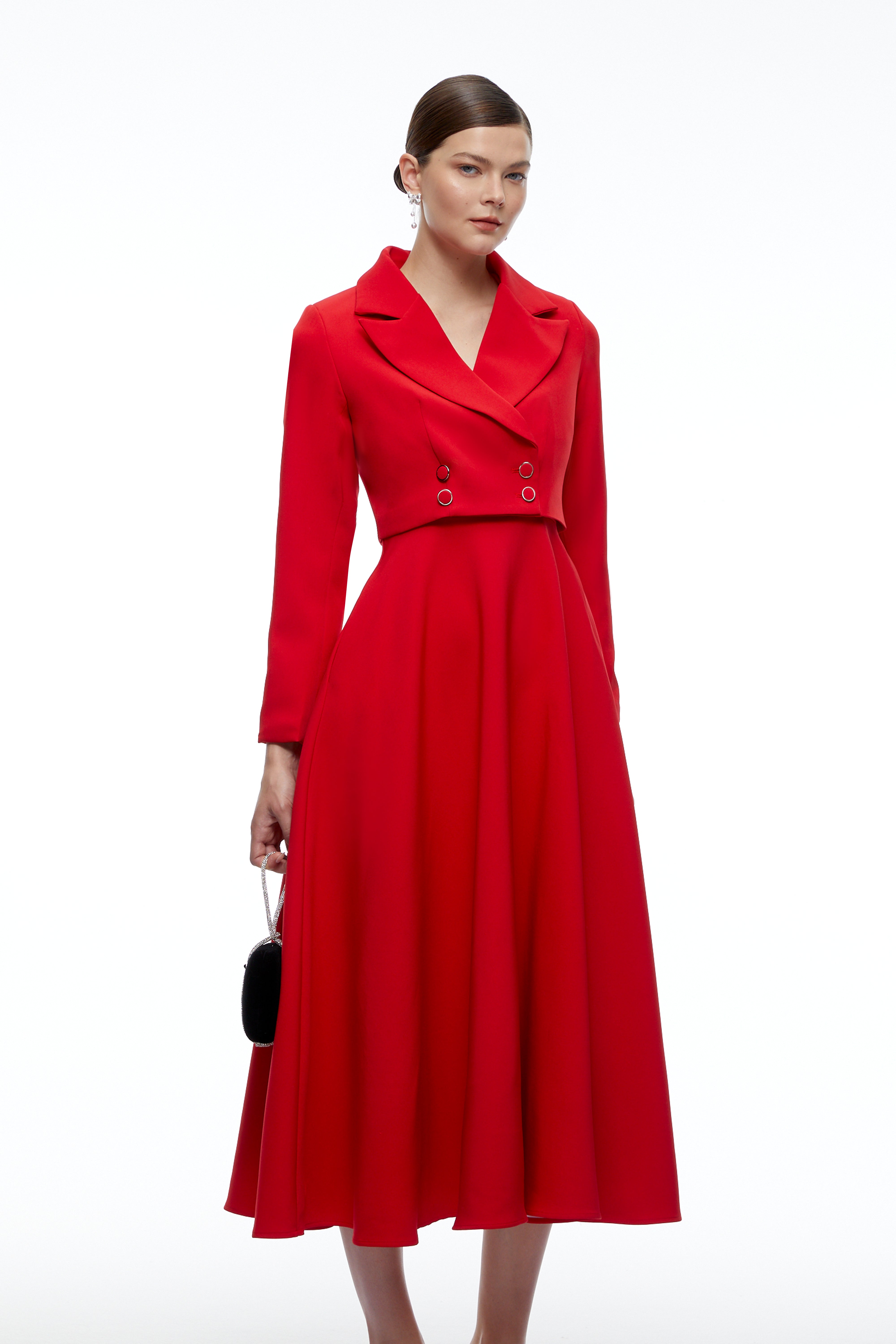 Zafira Red Cropped Blazer & Midi Dress Set