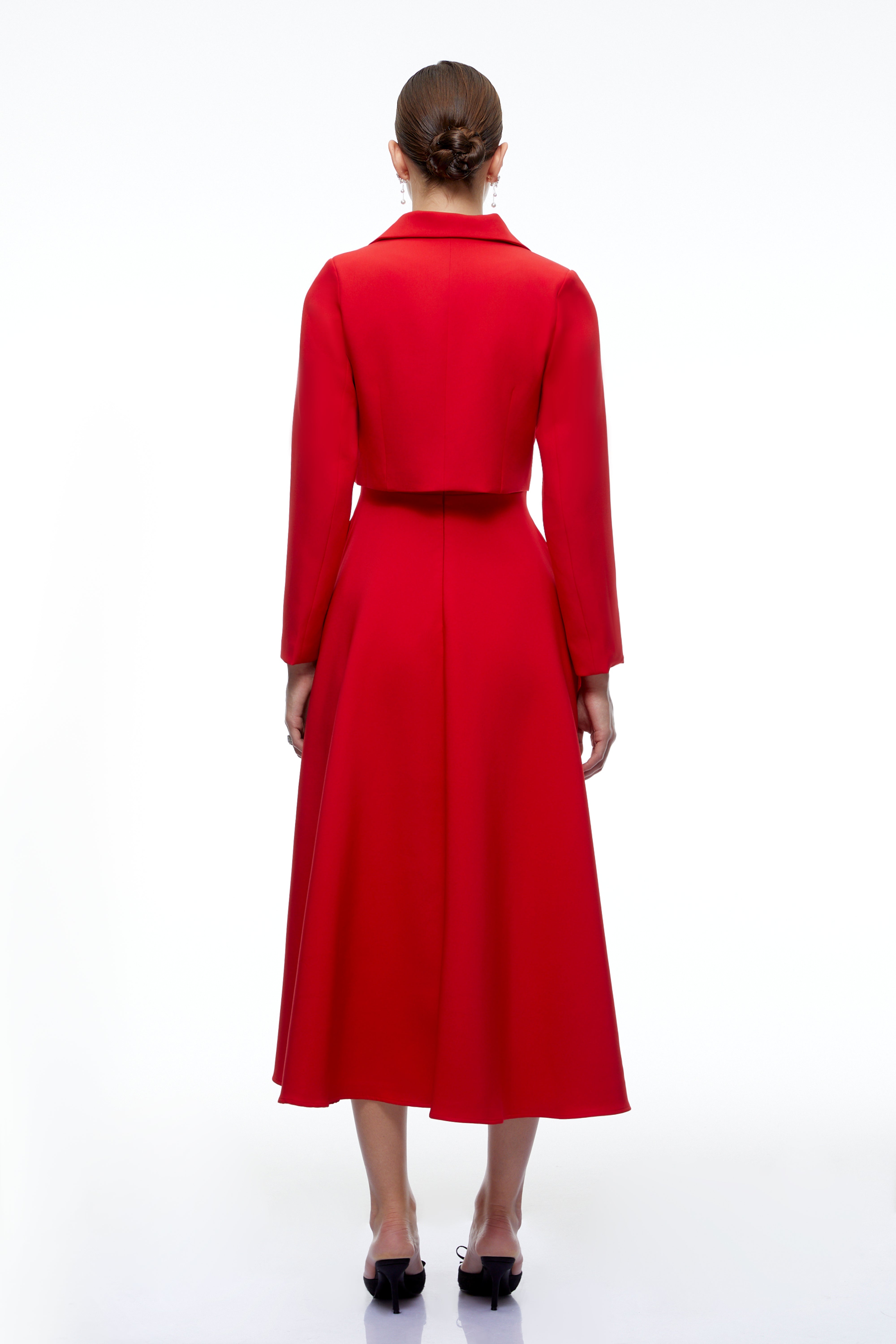 Zafira Red Cropped Blazer & Midi Dress Set