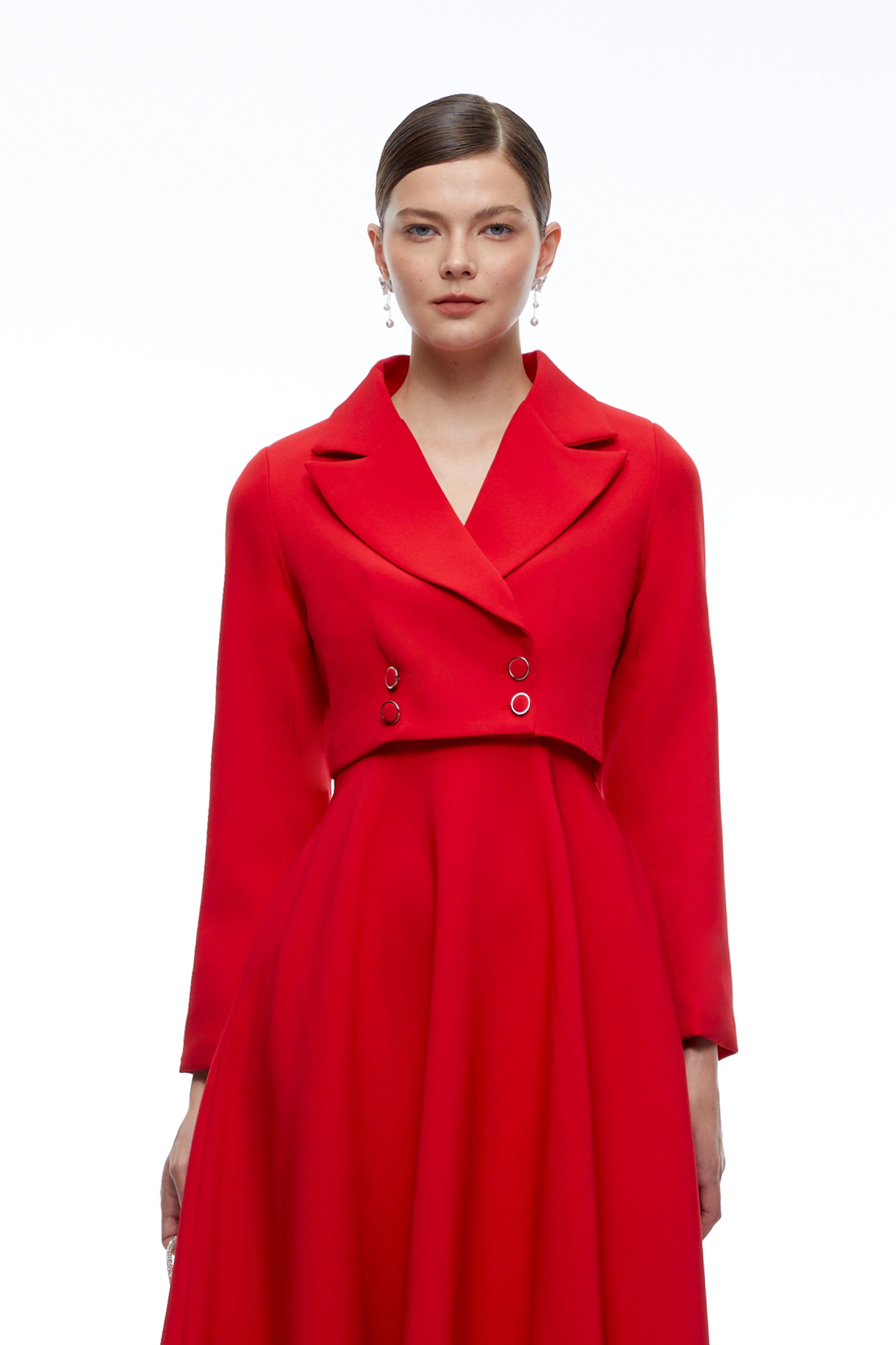 Zafira Red Cropped Blazer & Midi Dress Set