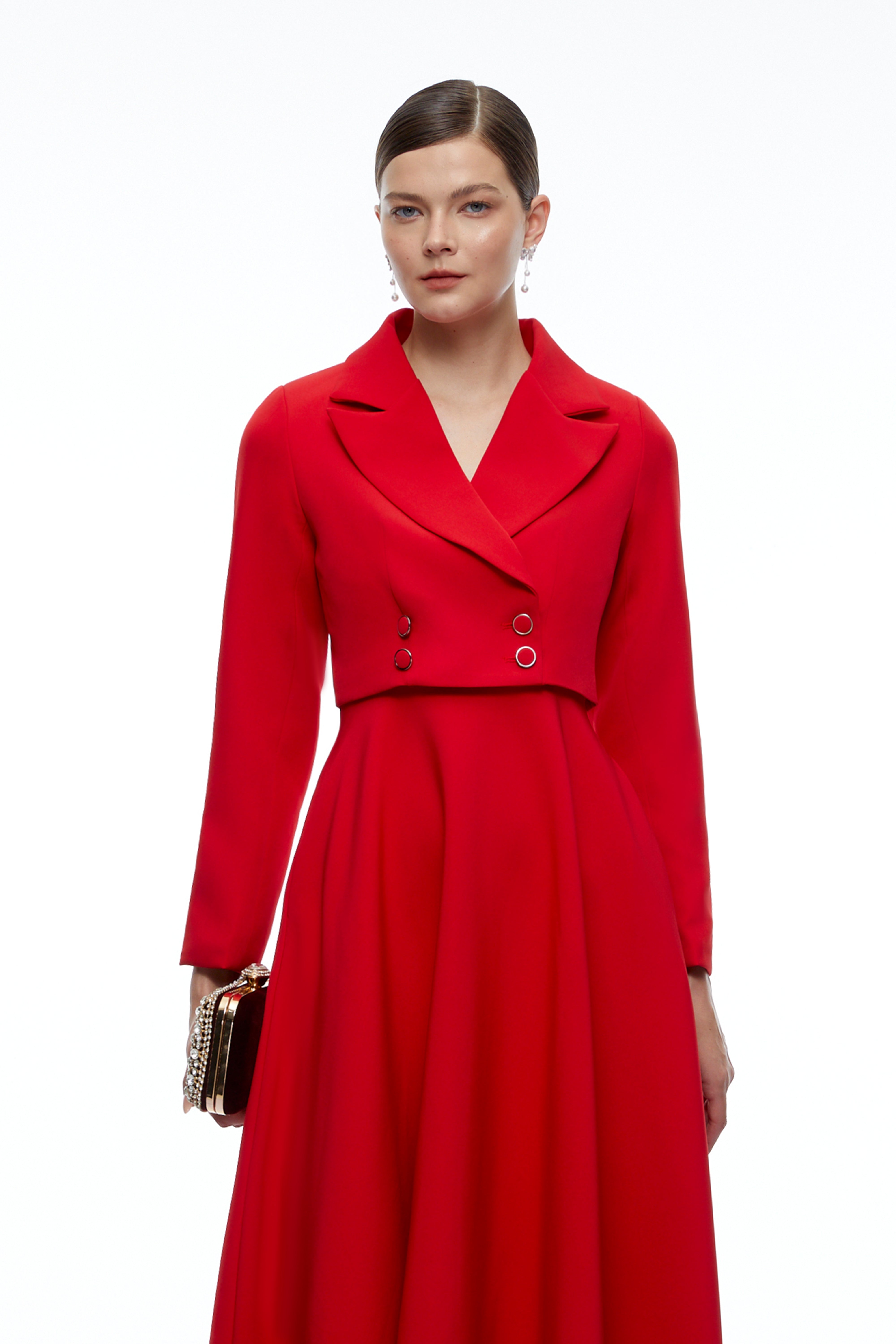 Zafira Red Cropped Blazer & Midi Dress Set