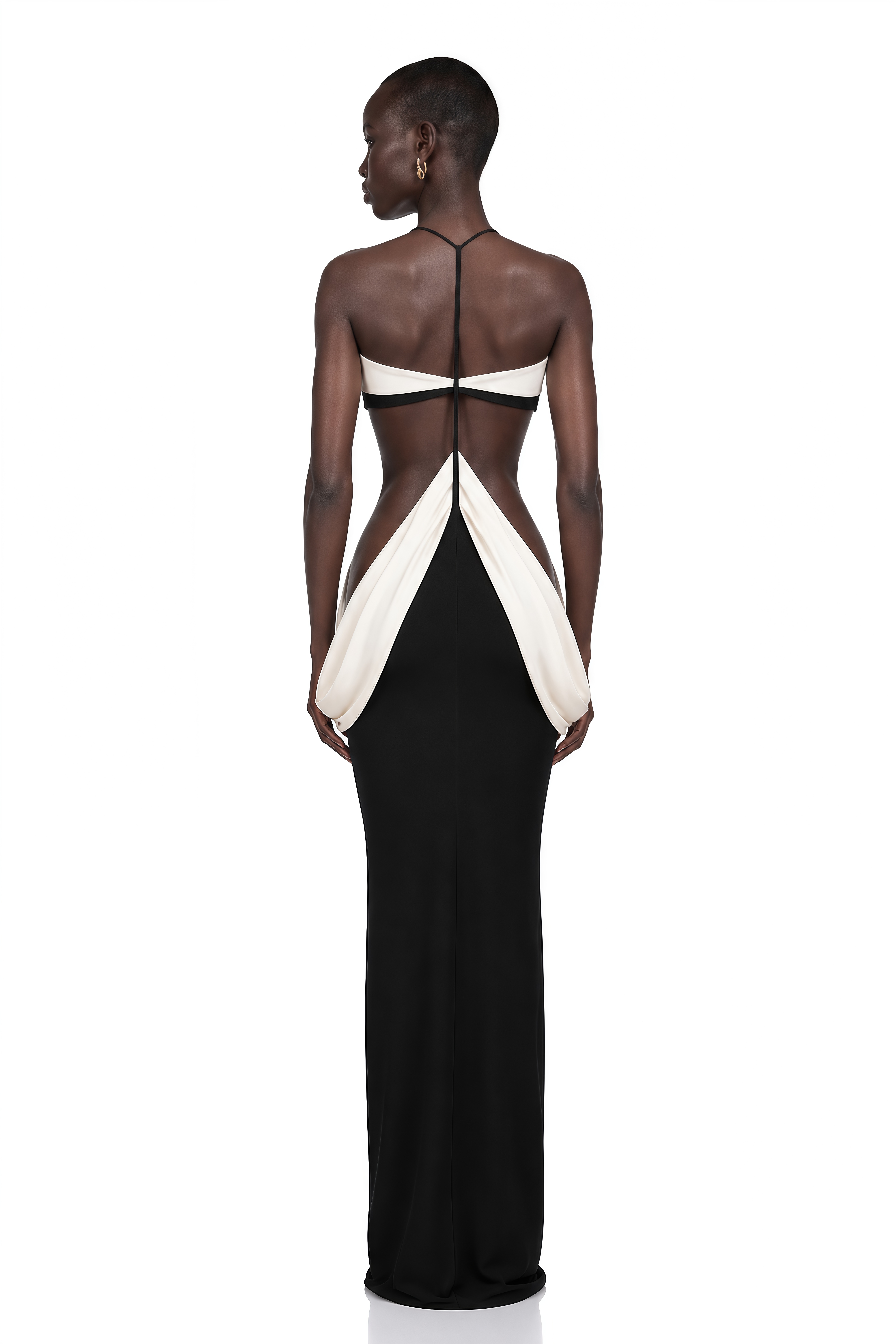 Zahara Black Color Block Draped Halterneck Maxi Dress