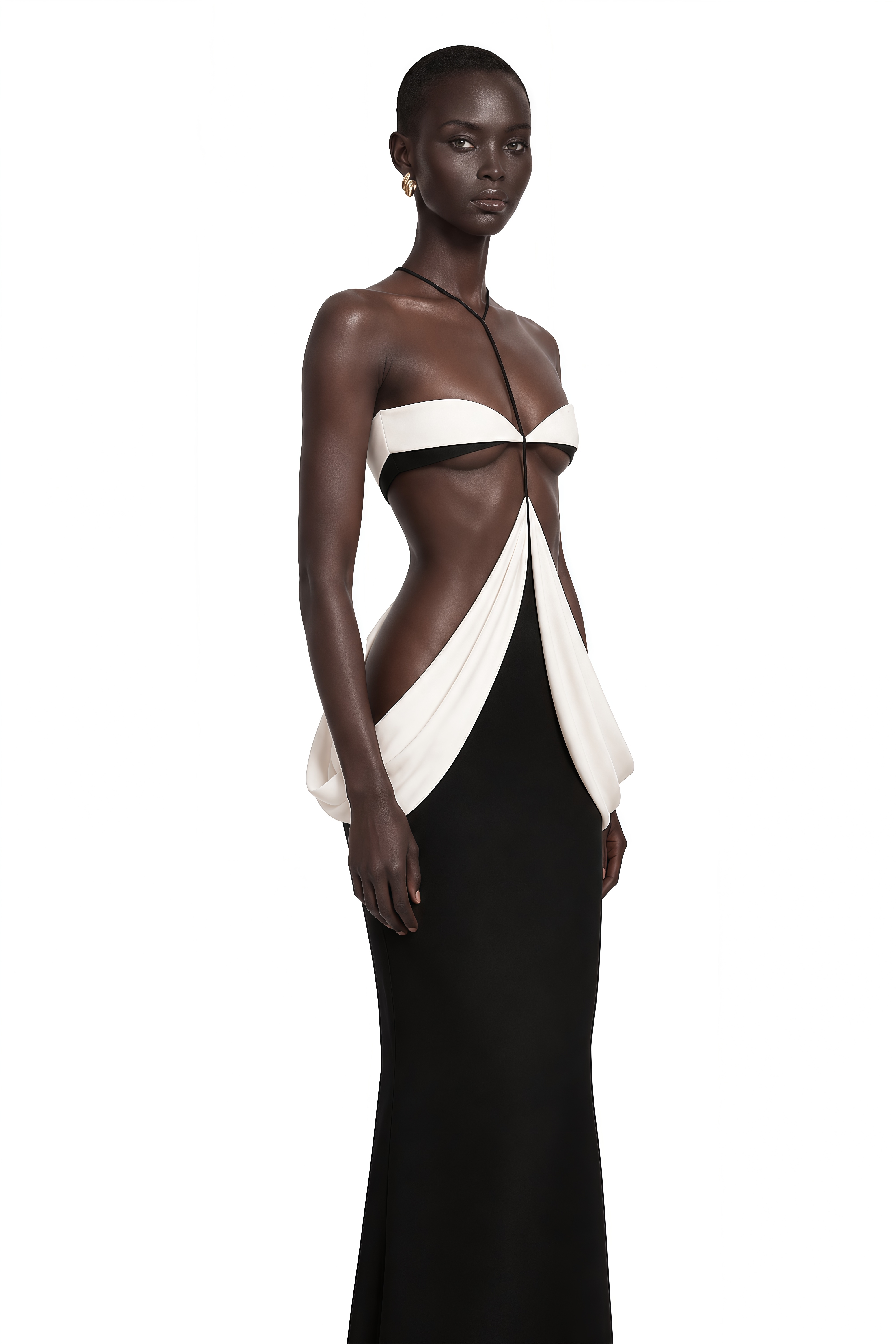 Zahara Black Color Block Draped Halterneck Maxi Dress