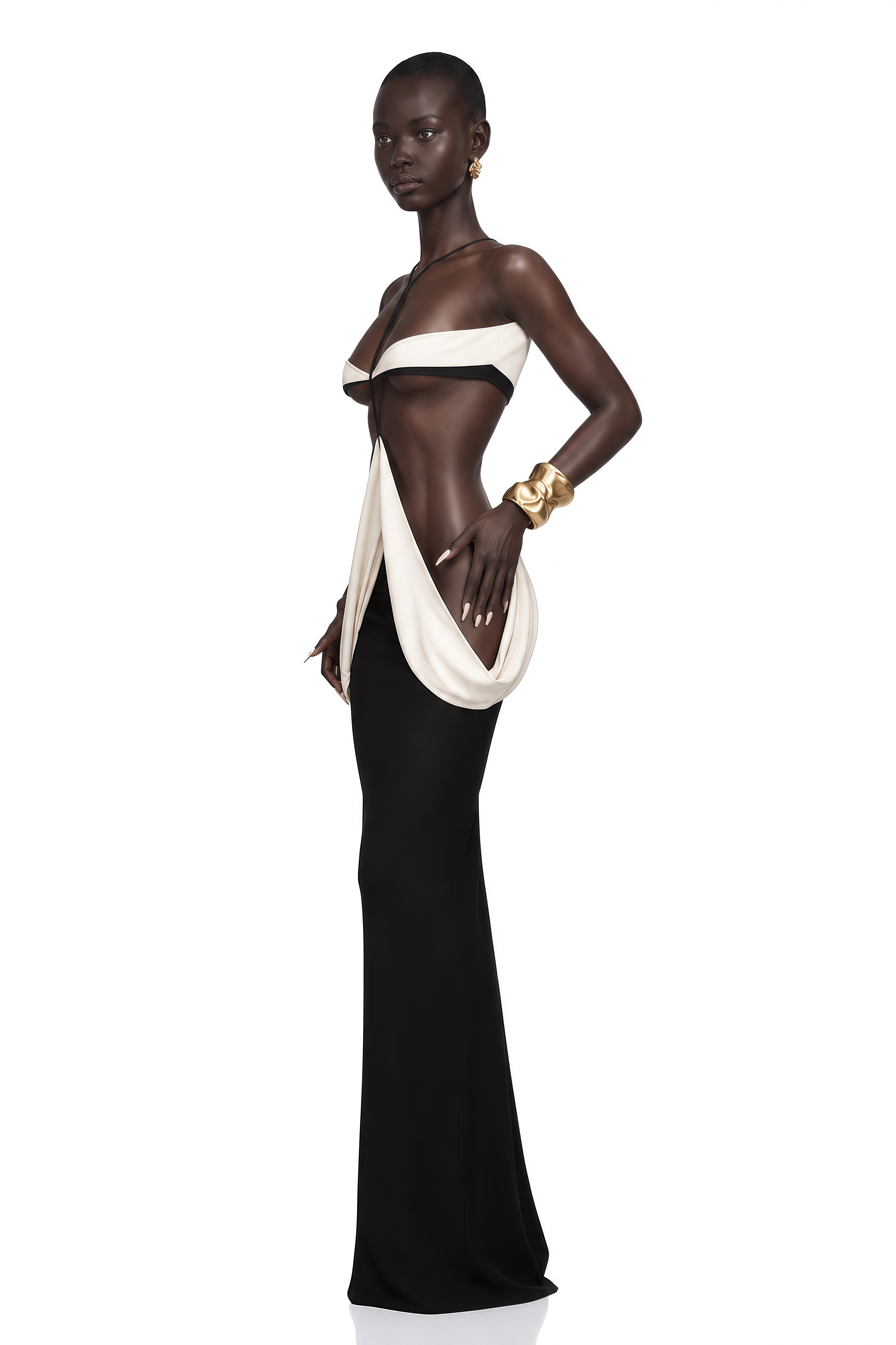 Zahara Black Color Block Draped Halterneck Maxi Dress