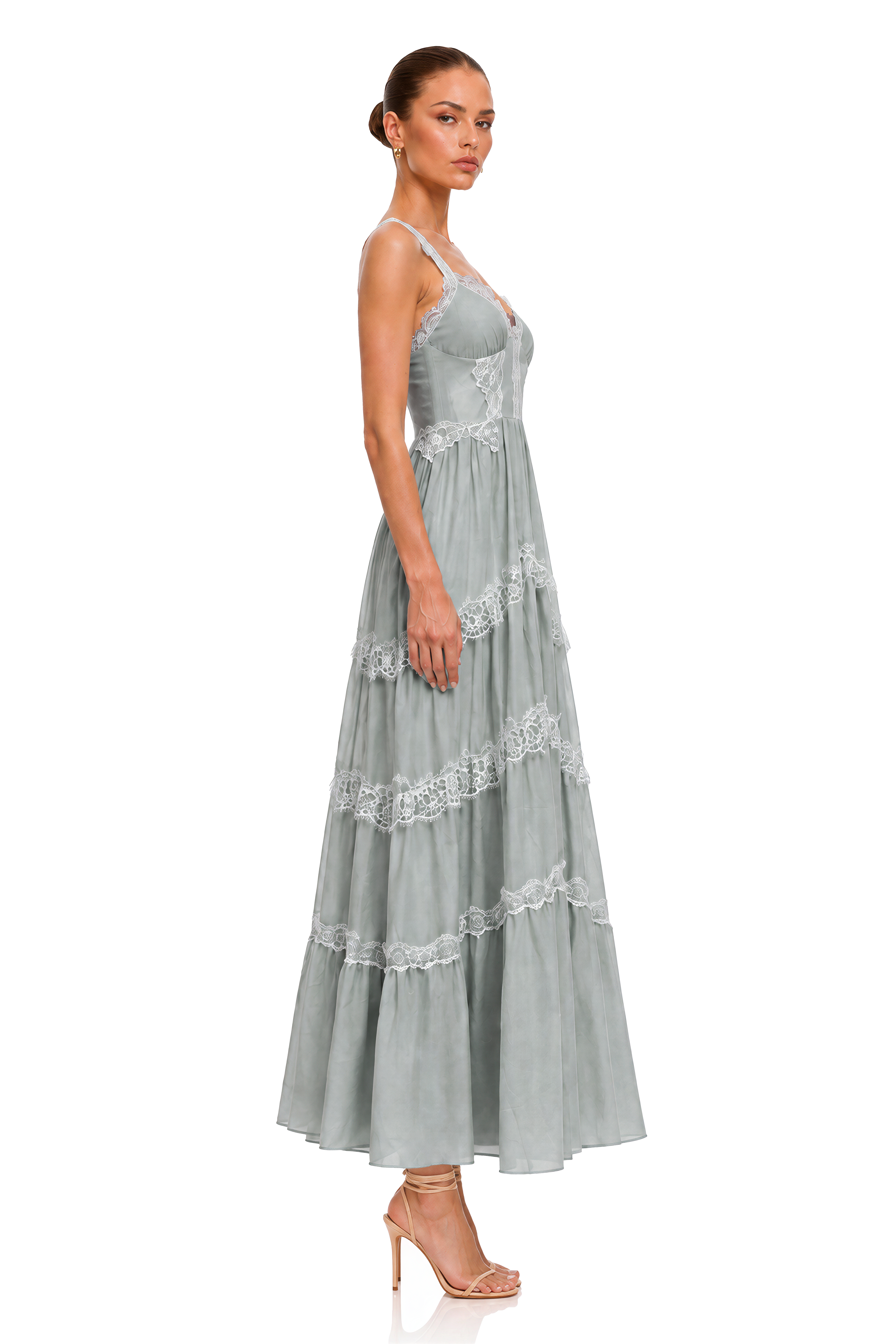 Zainab Blue Lace Corset Spaghetti Strap Midi Dress