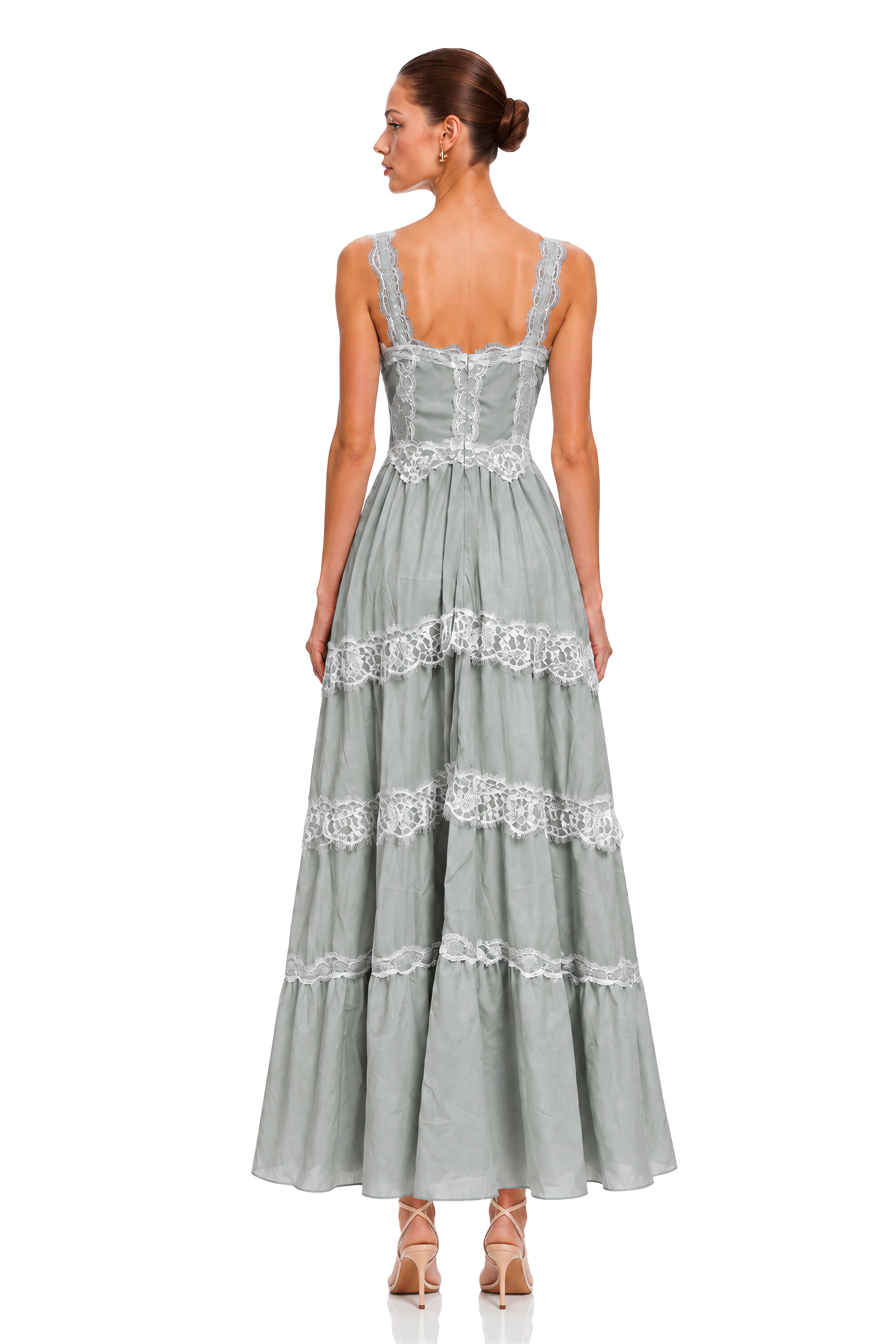 Zainab Blue Lace Corset Spaghetti Strap Midi Dress