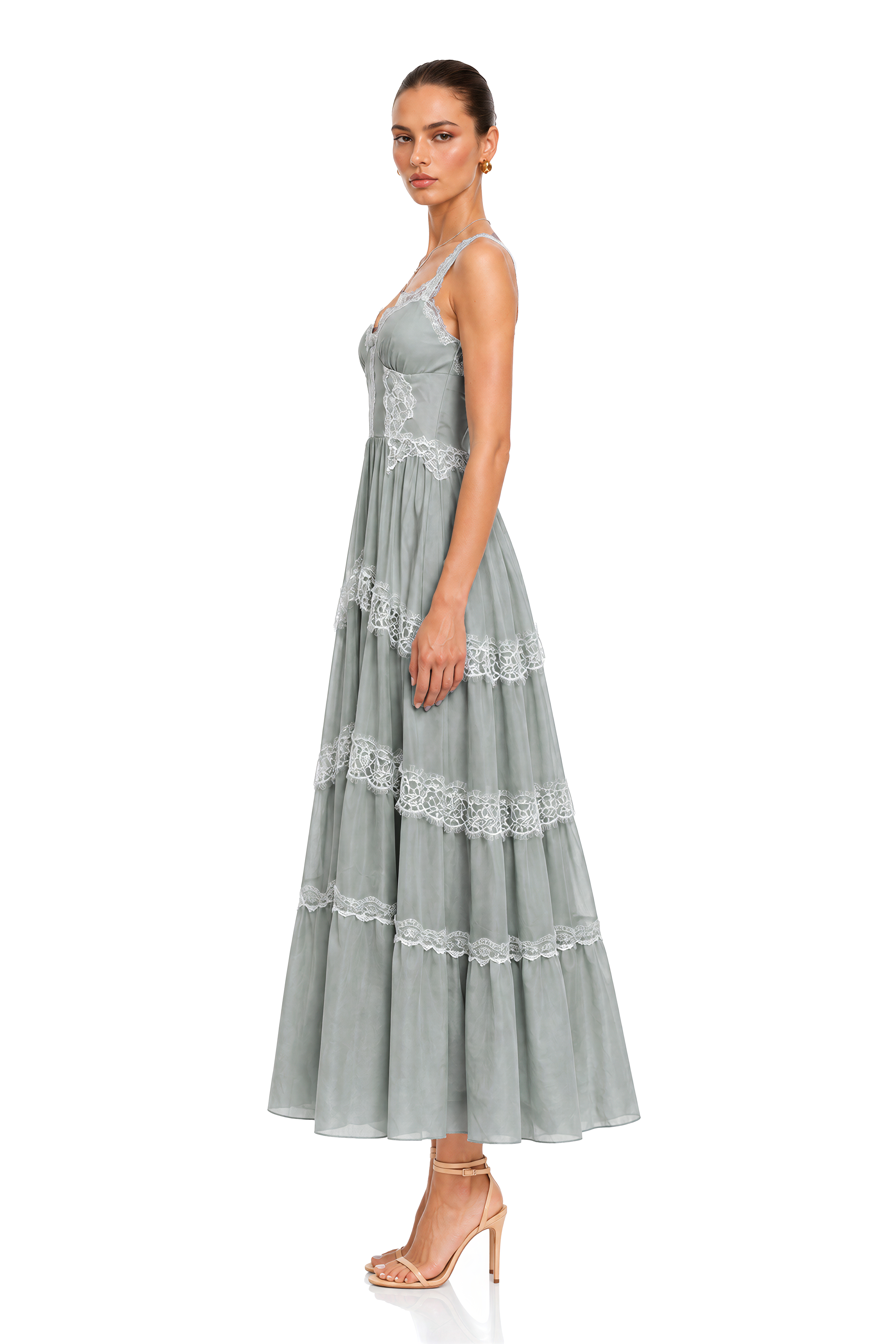 Zainab Blue Lace Corset Spaghetti Strap Midi Dress