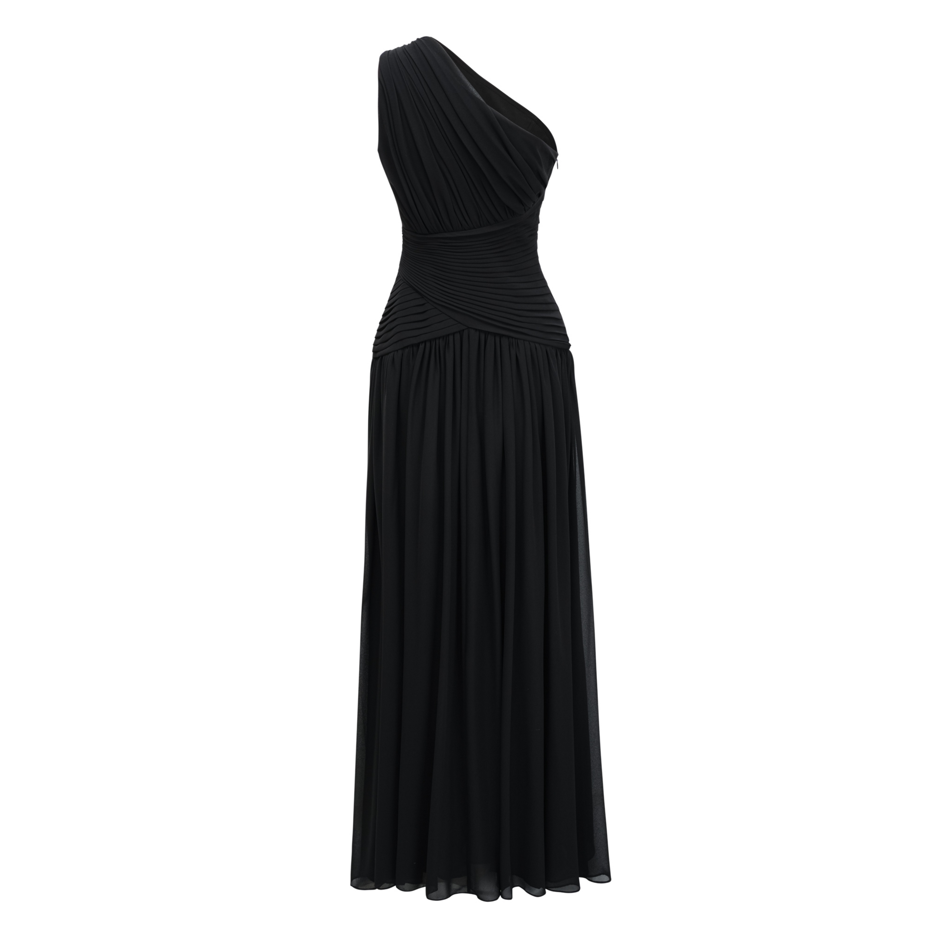 Zeliha Black One Shoulder Cross Front Ruched Maxi Dress