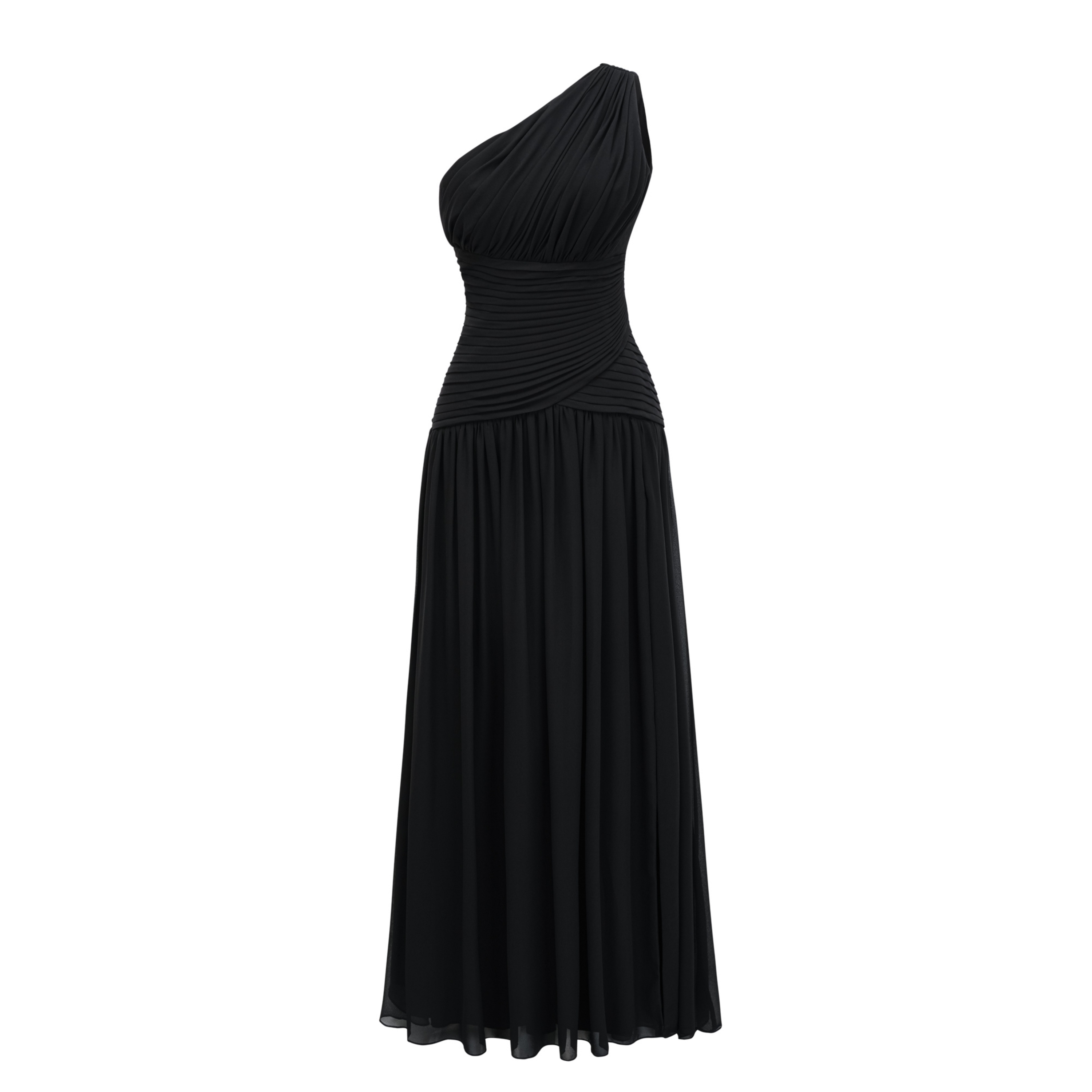 Zeliha Black One Shoulder Cross Front Ruched Maxi Dress