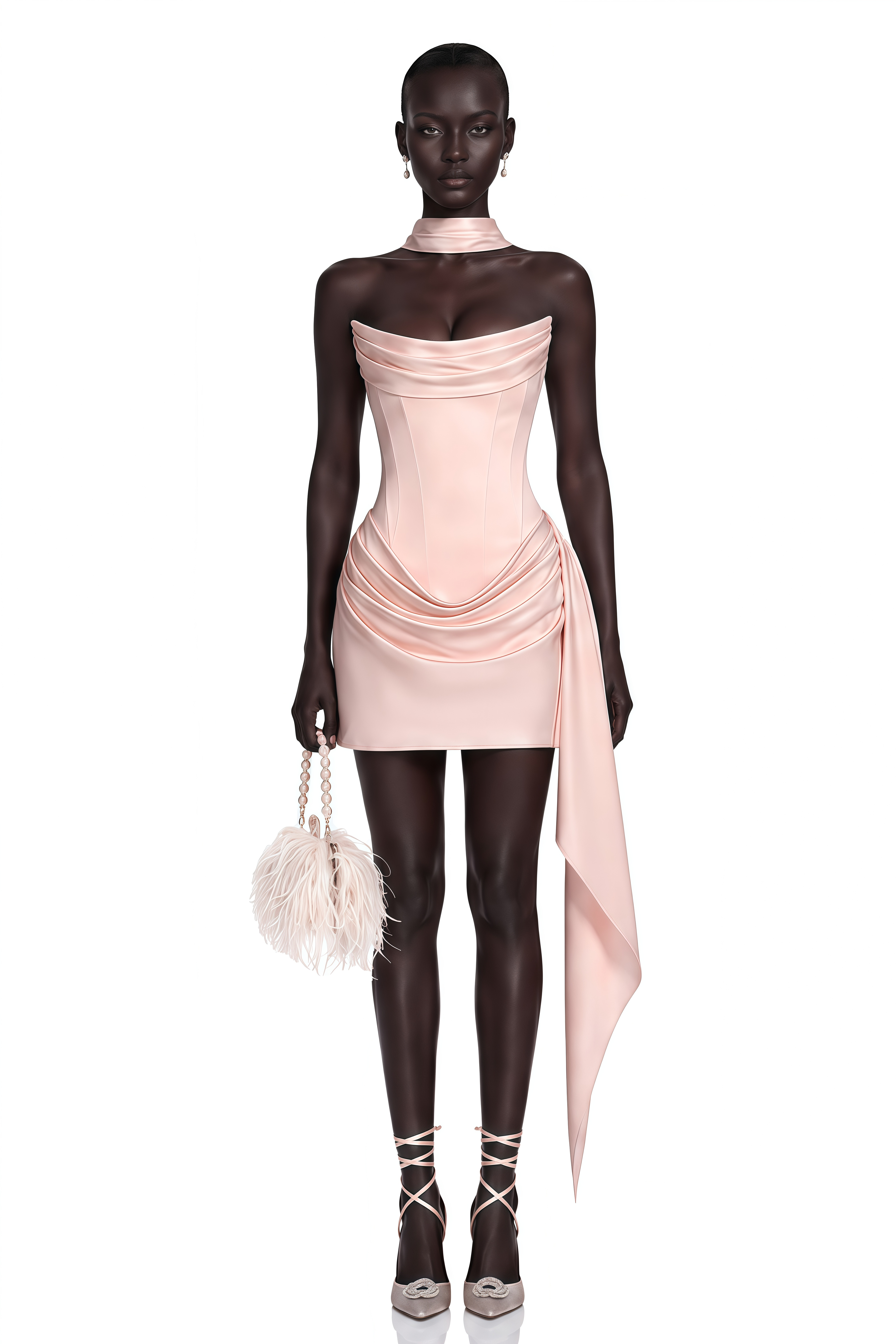 Zenina Pink Ruched Ribbon Detail Mini Dress