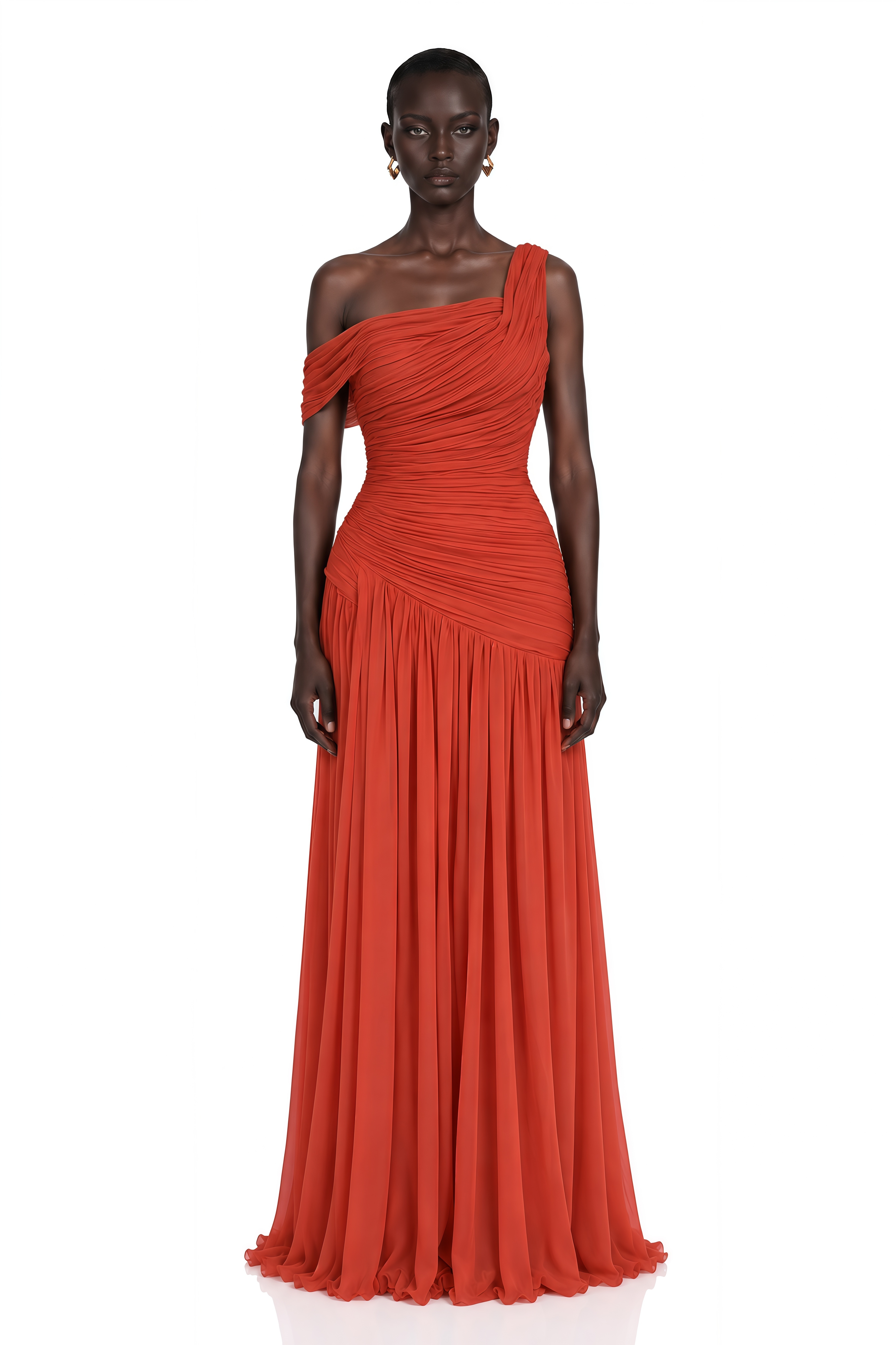 Zenobia Red One Shoulder Draped Maxi Dress