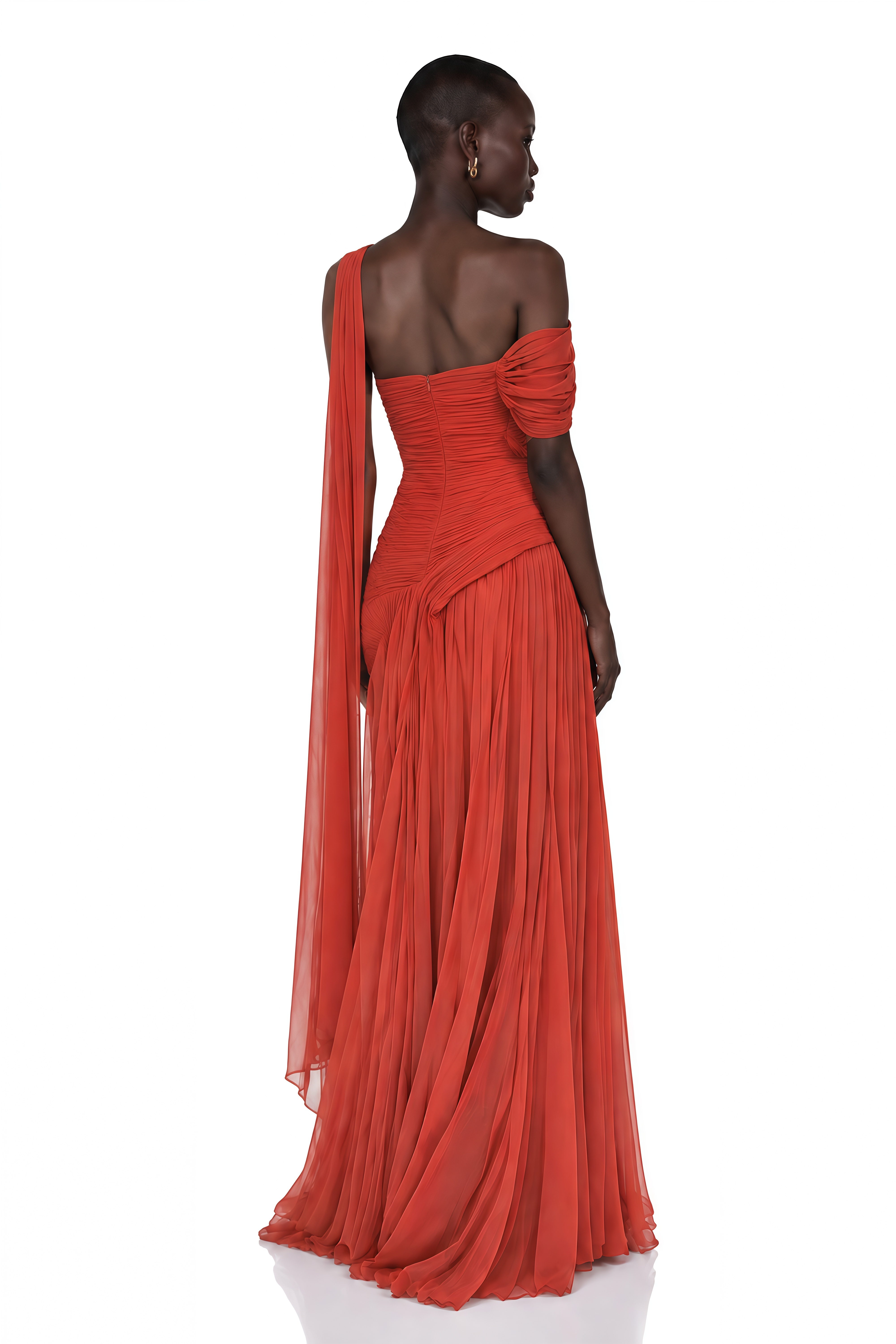 Zenobia Red One Shoulder Draped Maxi Dress