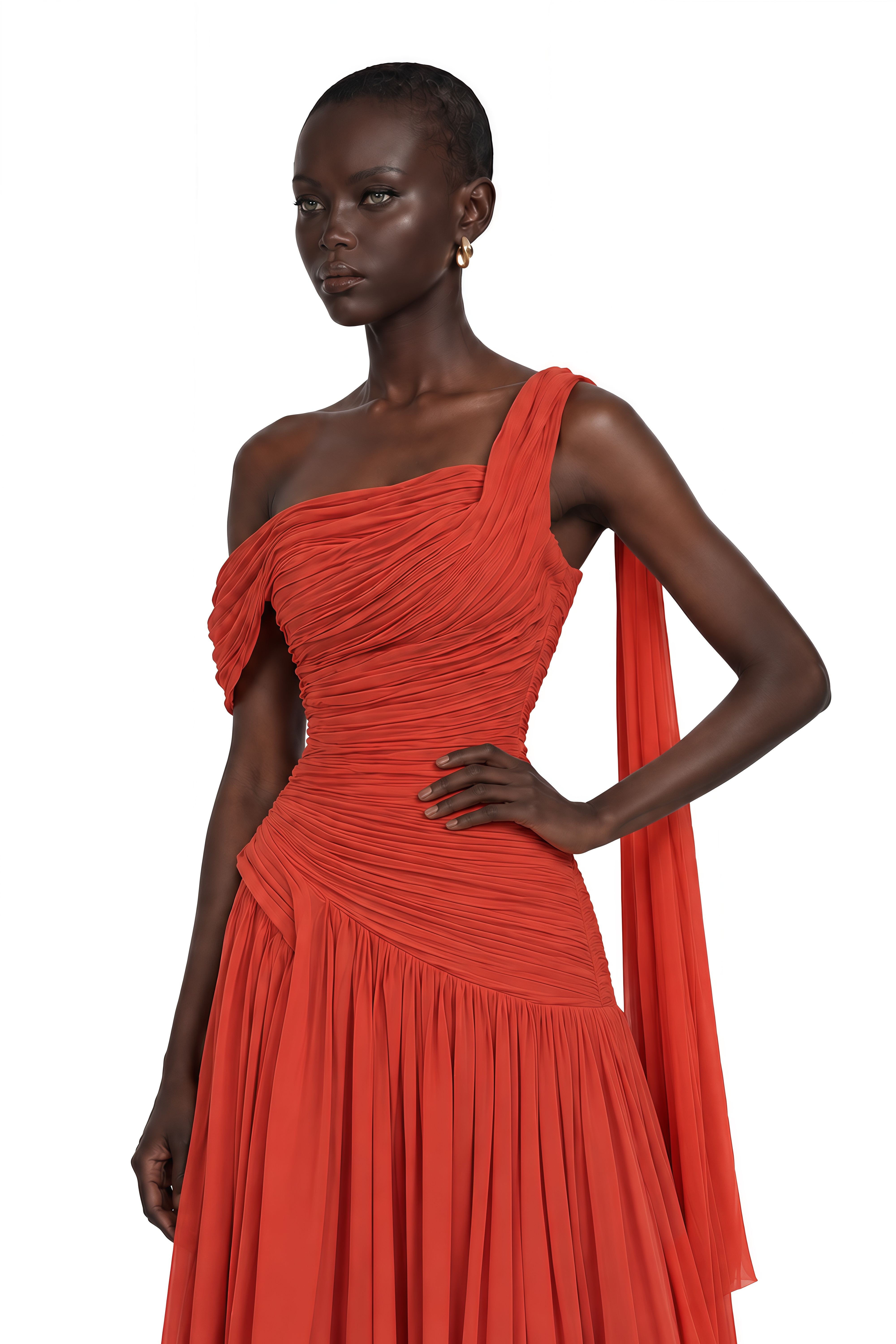 Zenobia Red One Shoulder Draped Maxi Dress