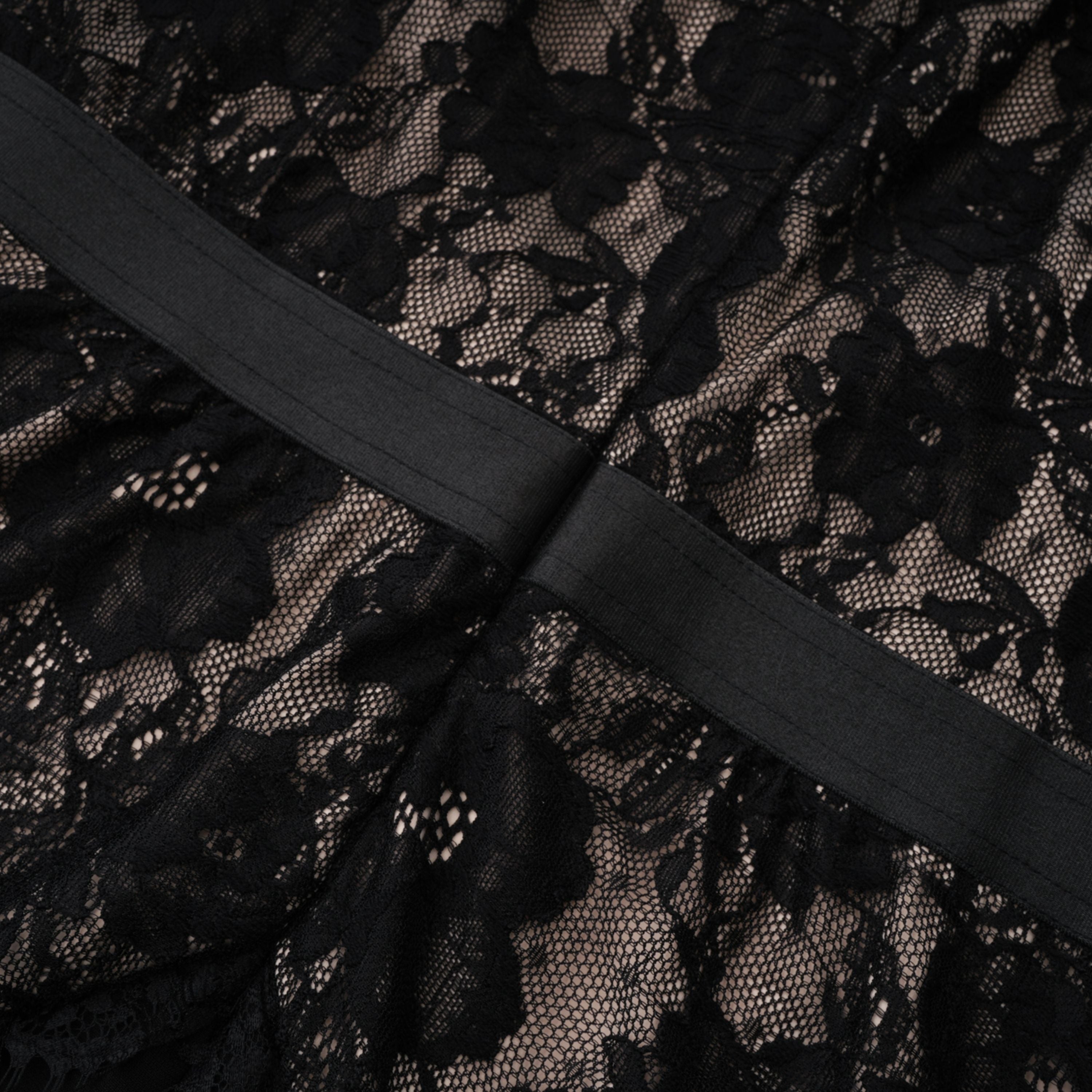 Zhadana Black Semi-Sheer Lace Panel Jumpsuit
