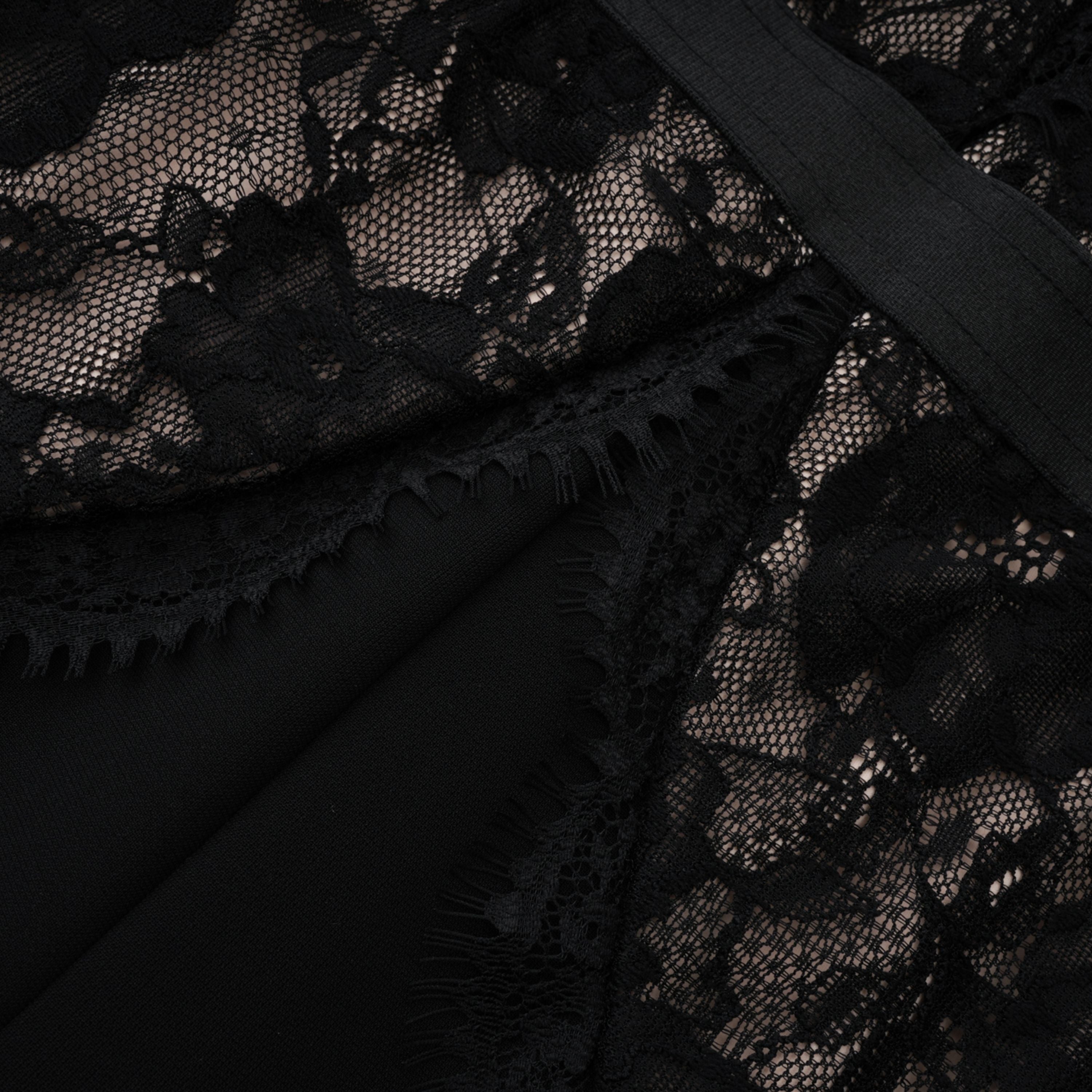 Zhadana Black Semi-Sheer Lace Panel Jumpsuit