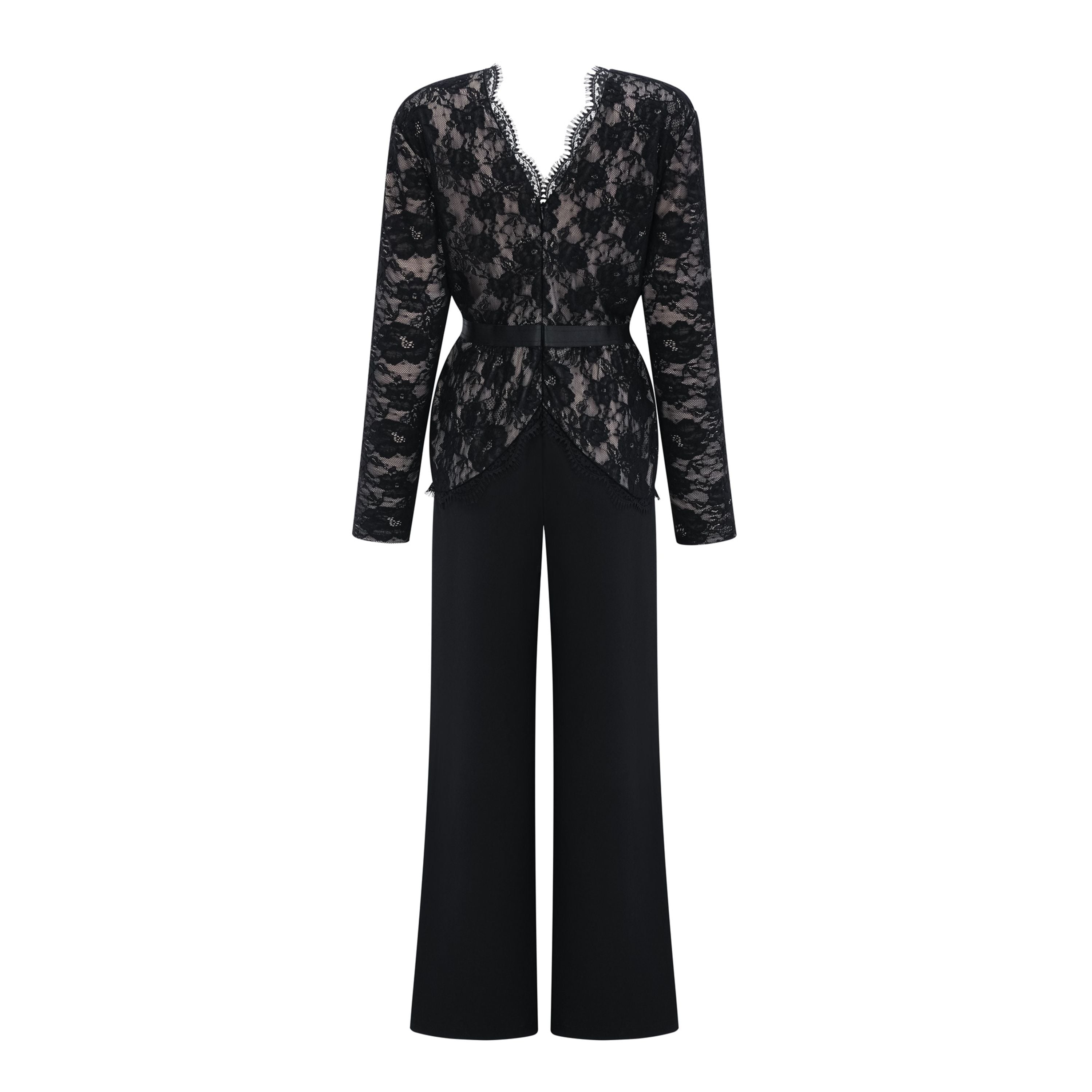 Zhadana Black Semi-Sheer Lace Panel Jumpsuit