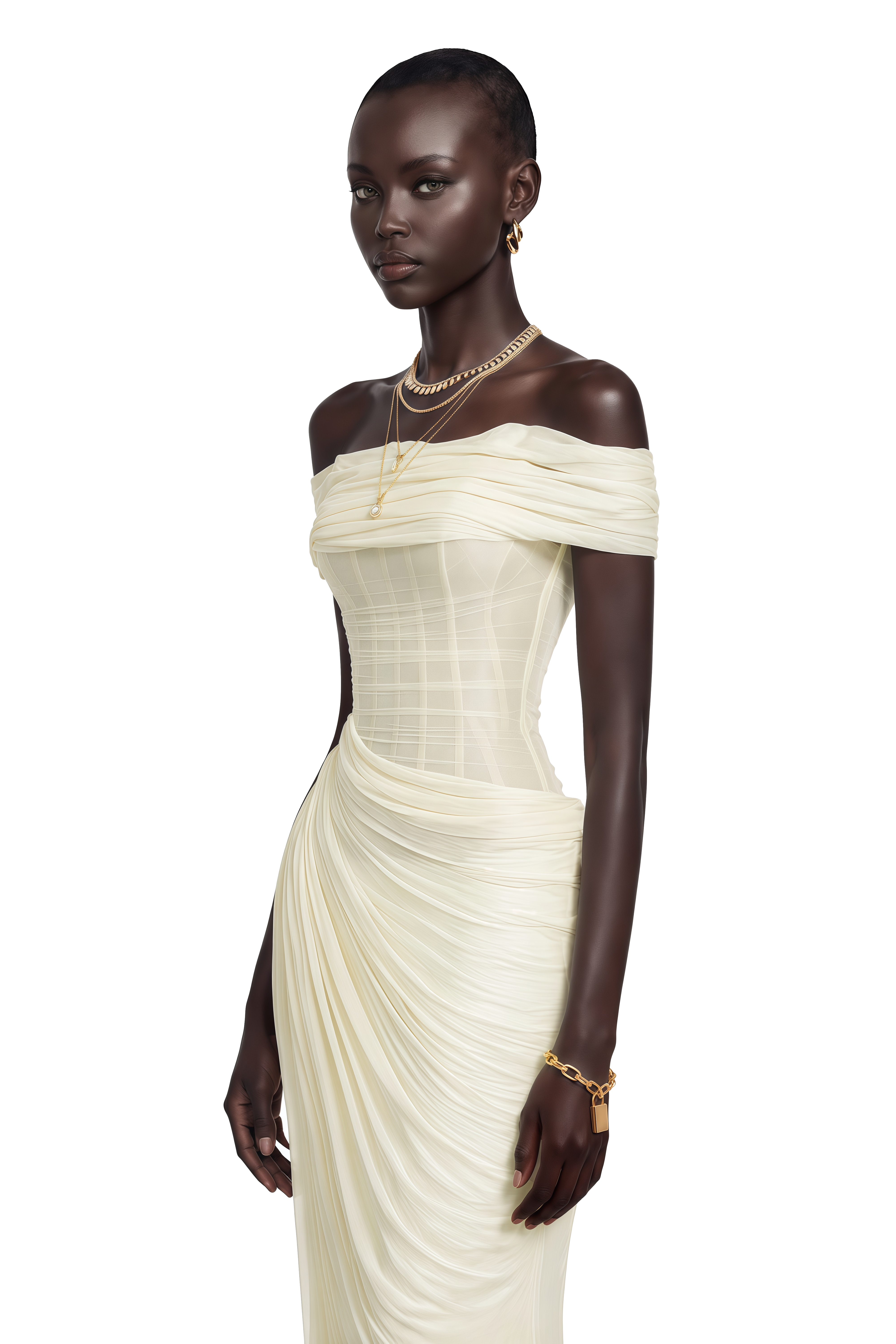 Zinnia White Off Shoulder Ruched Corset Maxi Dress