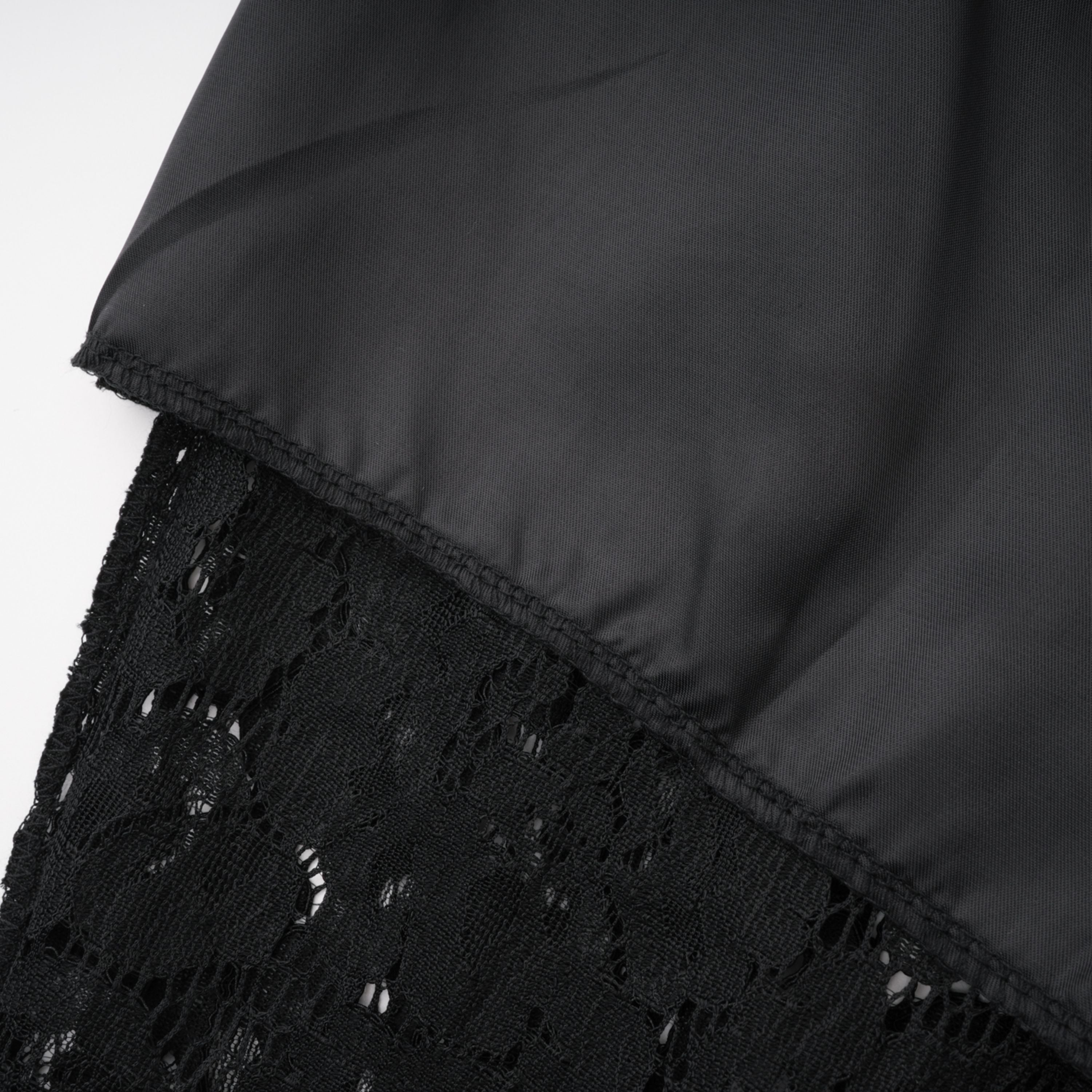 Black sheer floral lace pantsuit with structured shoulders