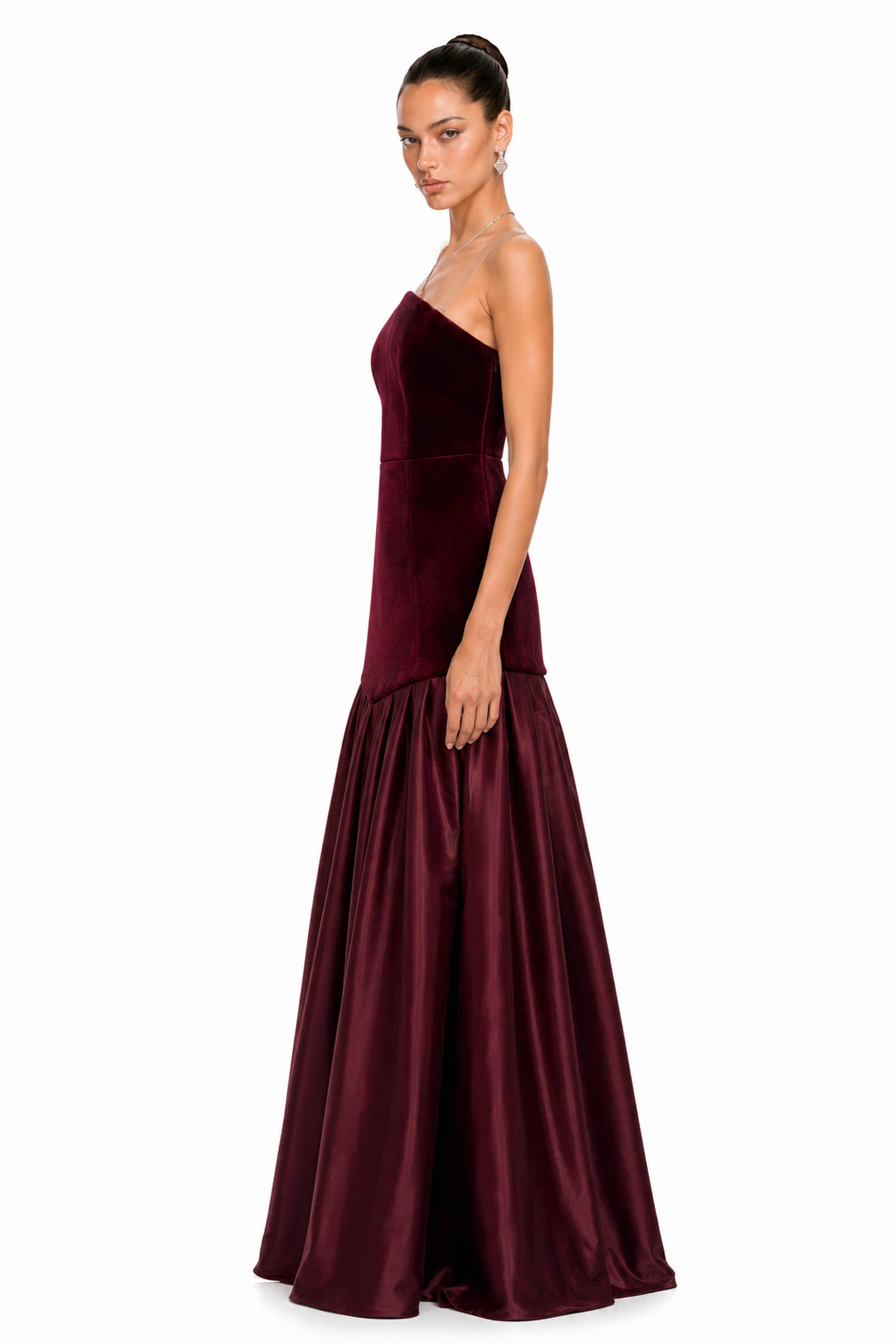 Zuri Burgundy Velvet Ruched Maxi Dress
