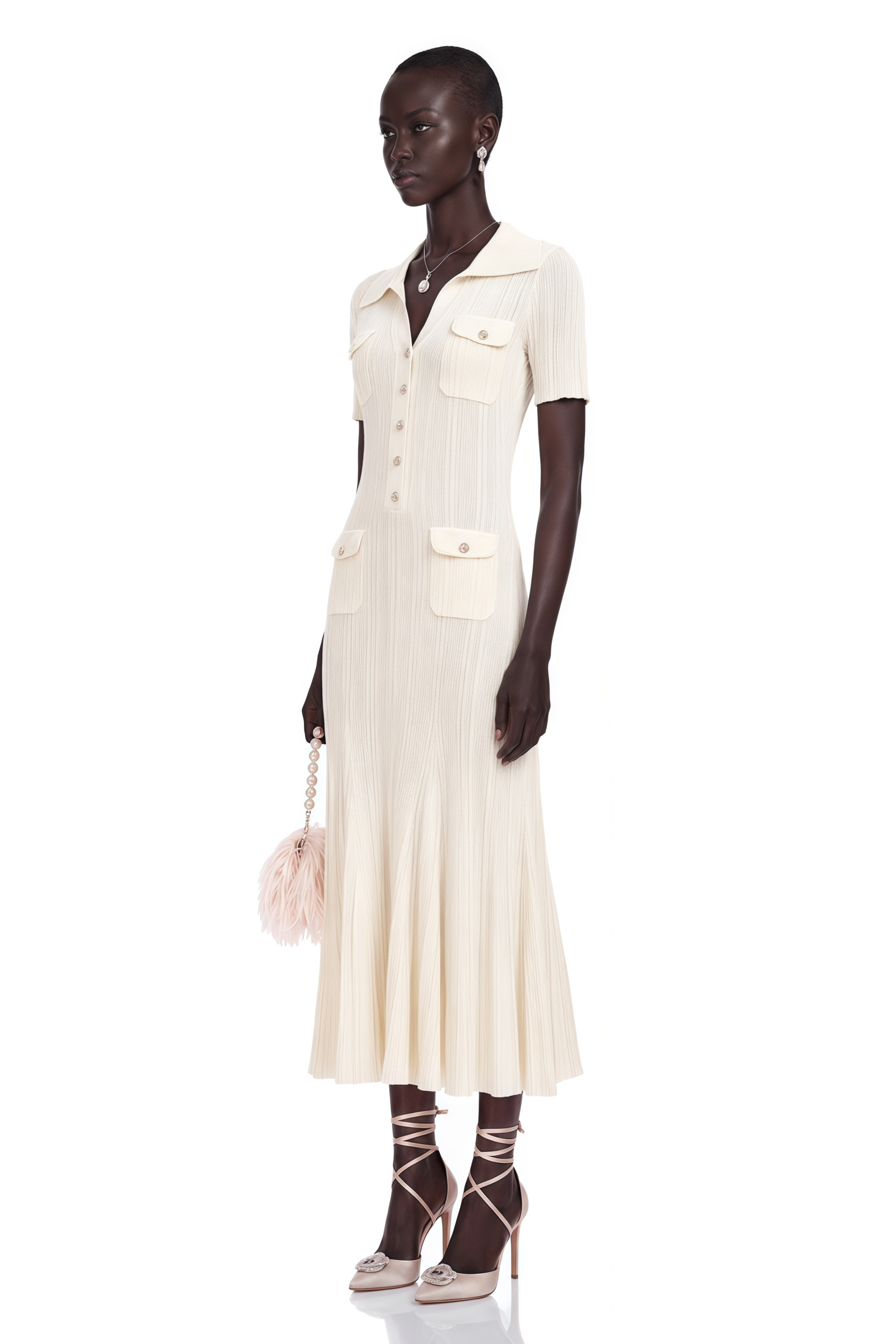 Nouria neutrals ribbed-knit midi dress
