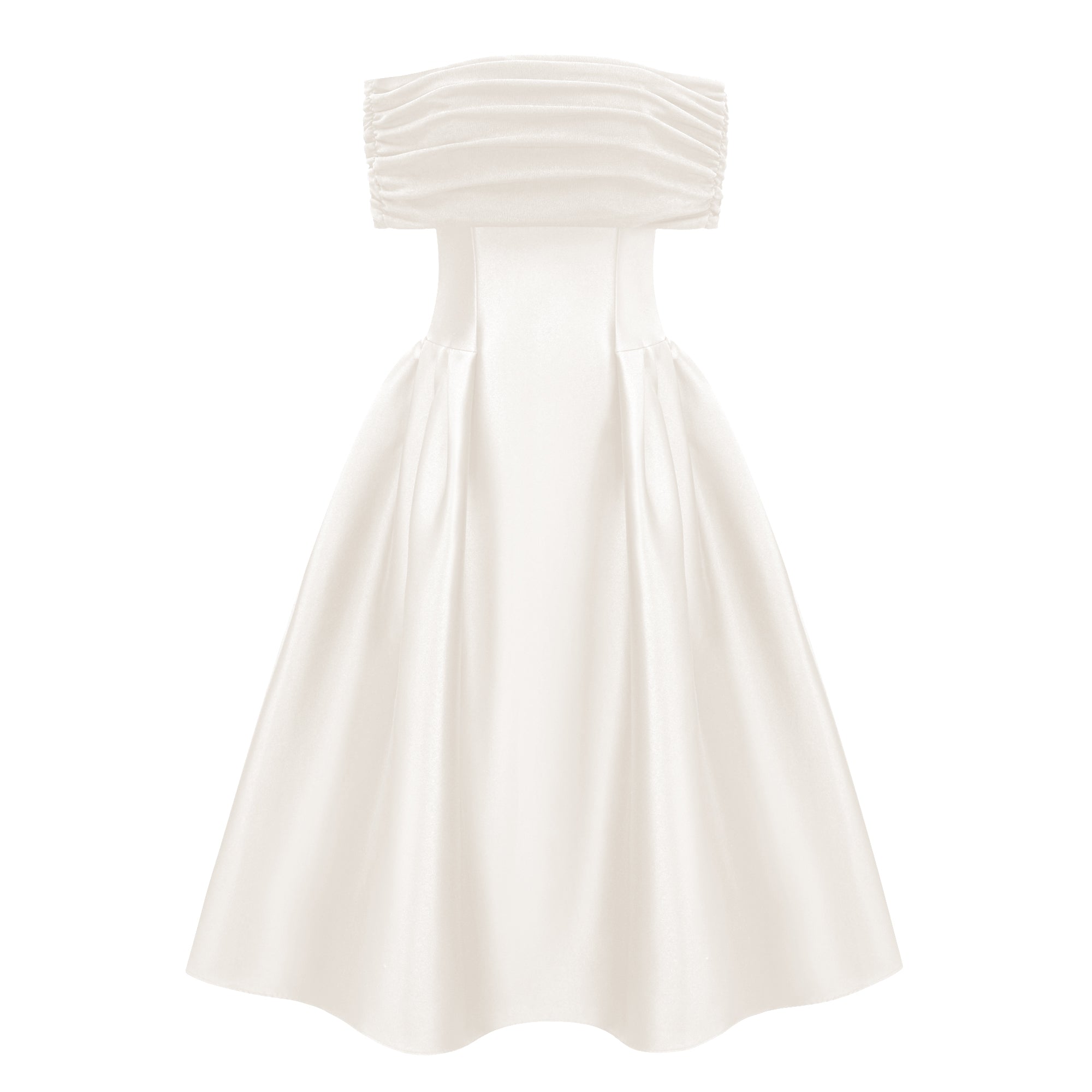 White Off Shoulder Polished Midi Dress