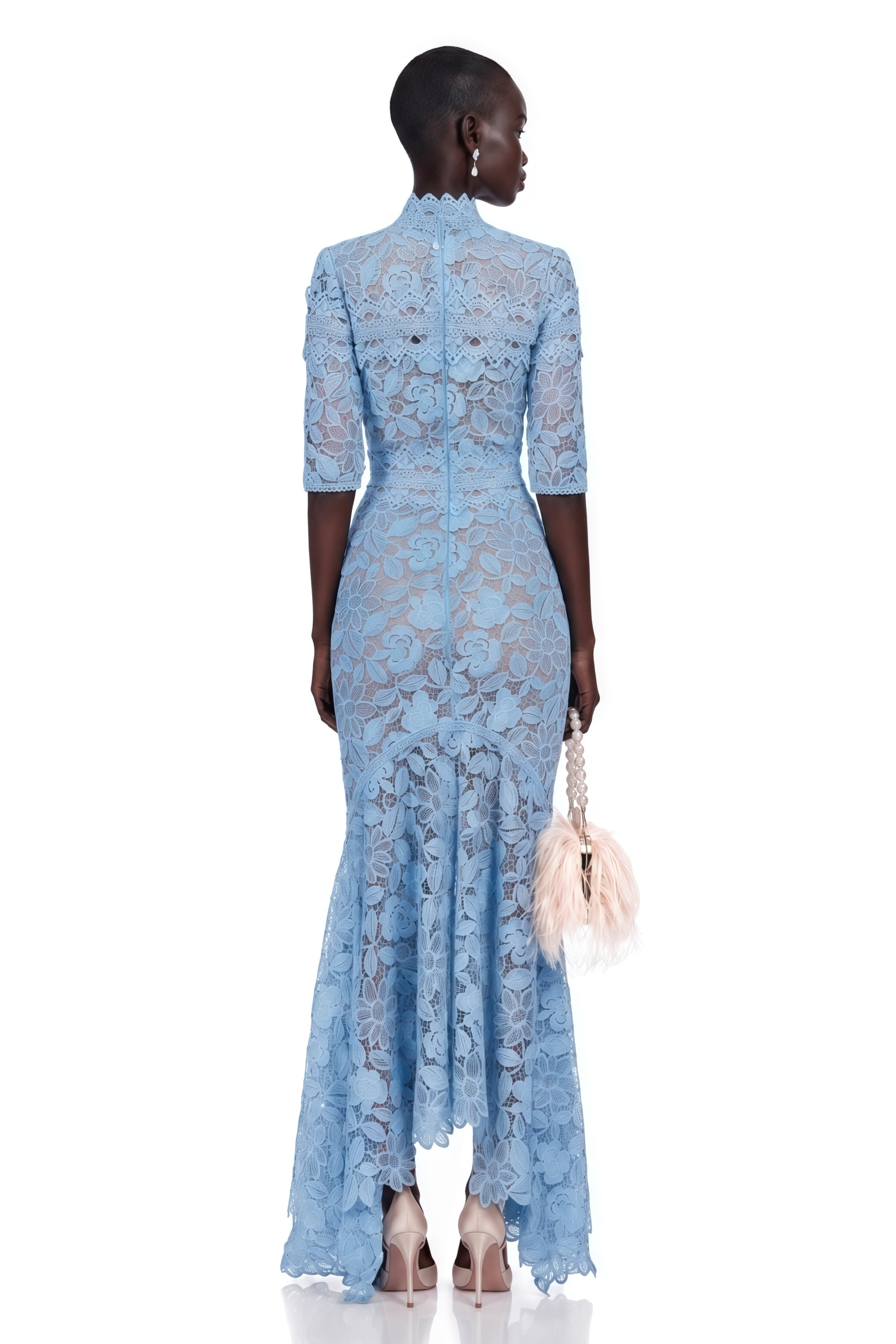 Daniela Blue Floral Lace Mermaid Maxi Dress