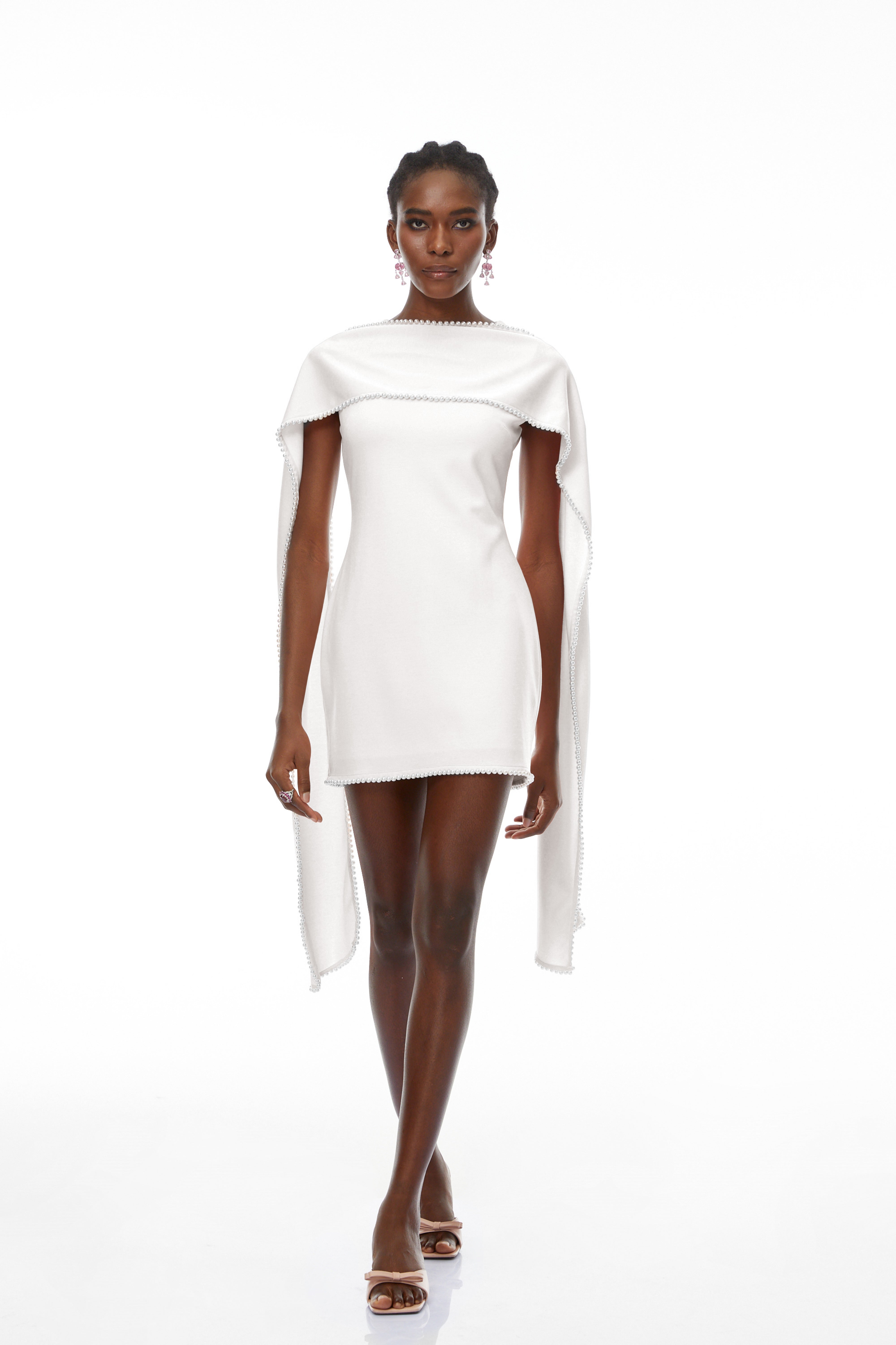 Sleeveless Pearl Trim Mini Dress