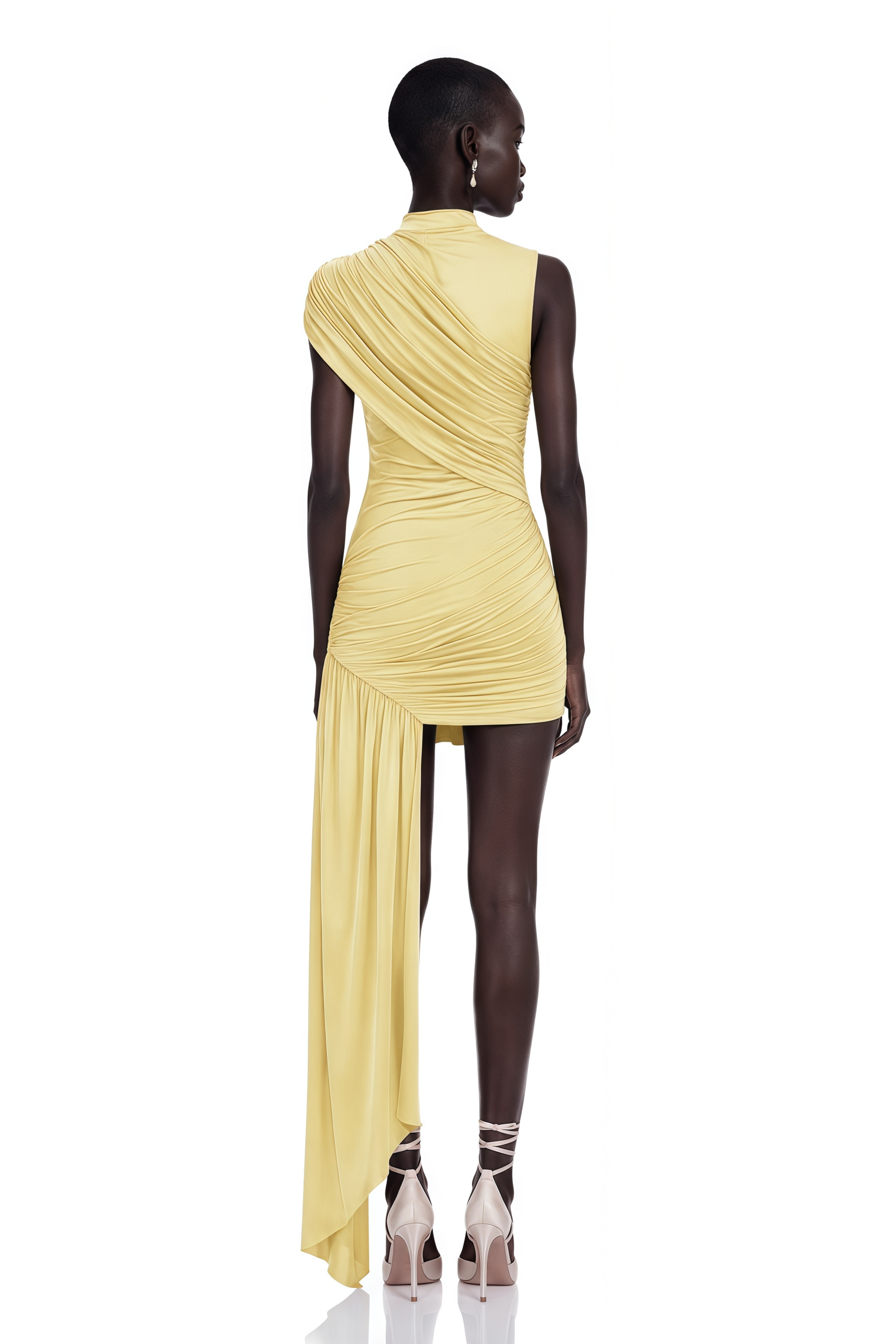 Fée Yellow Asymmetrical Ruched Mini Dress