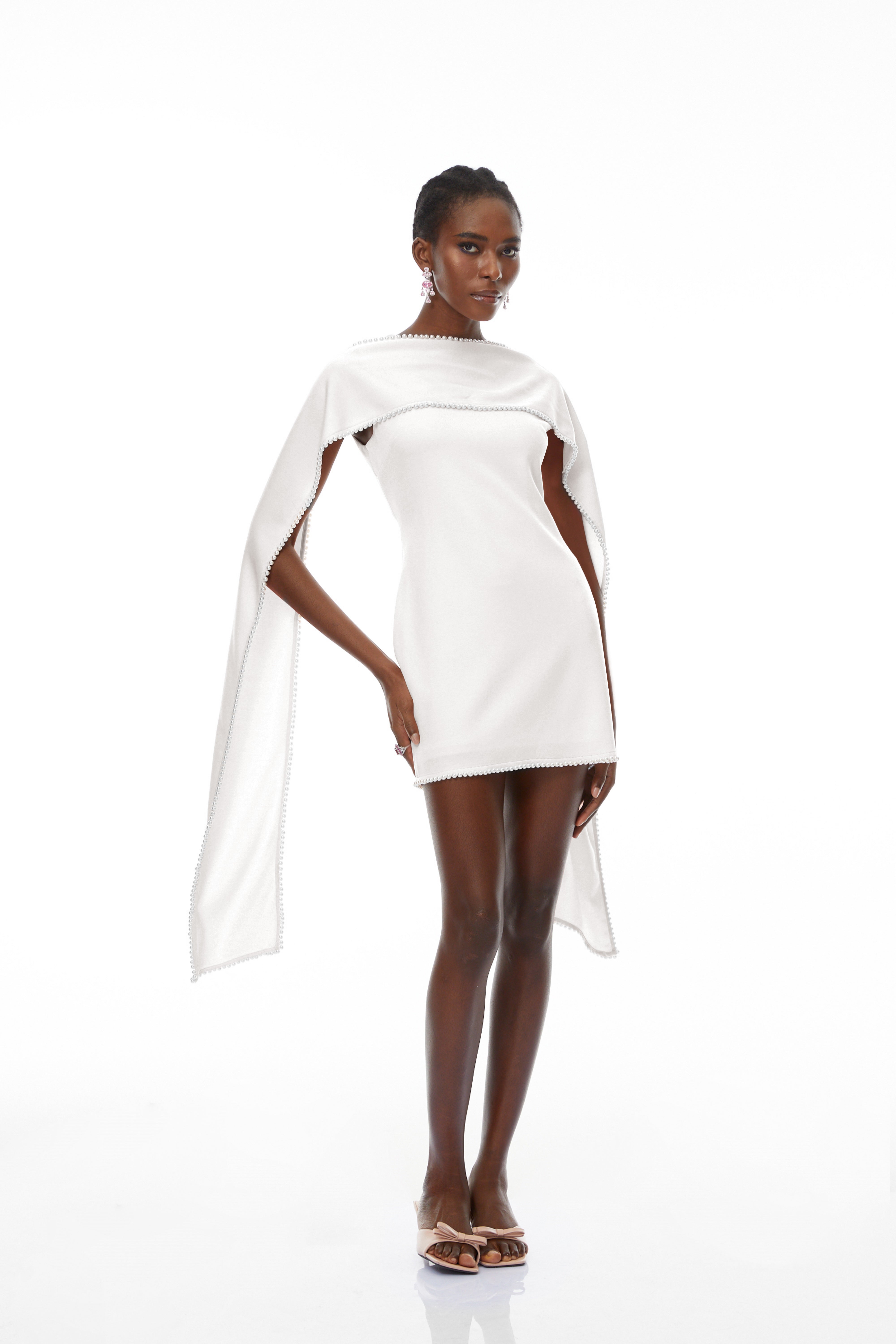Sleeveless Pearl Trim Mini Dress