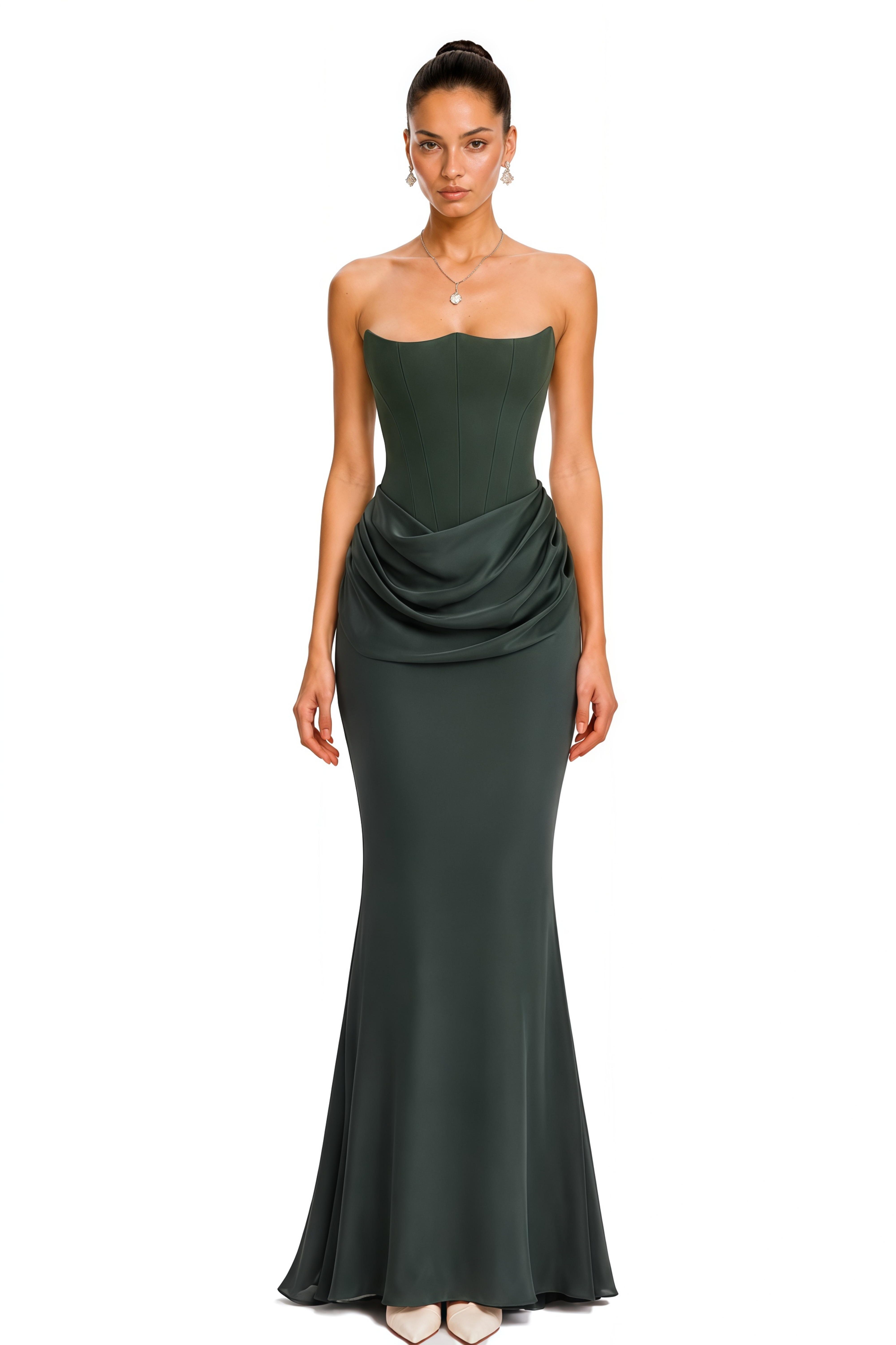 Aurore Olive Off-Shoulder Maxi Dress