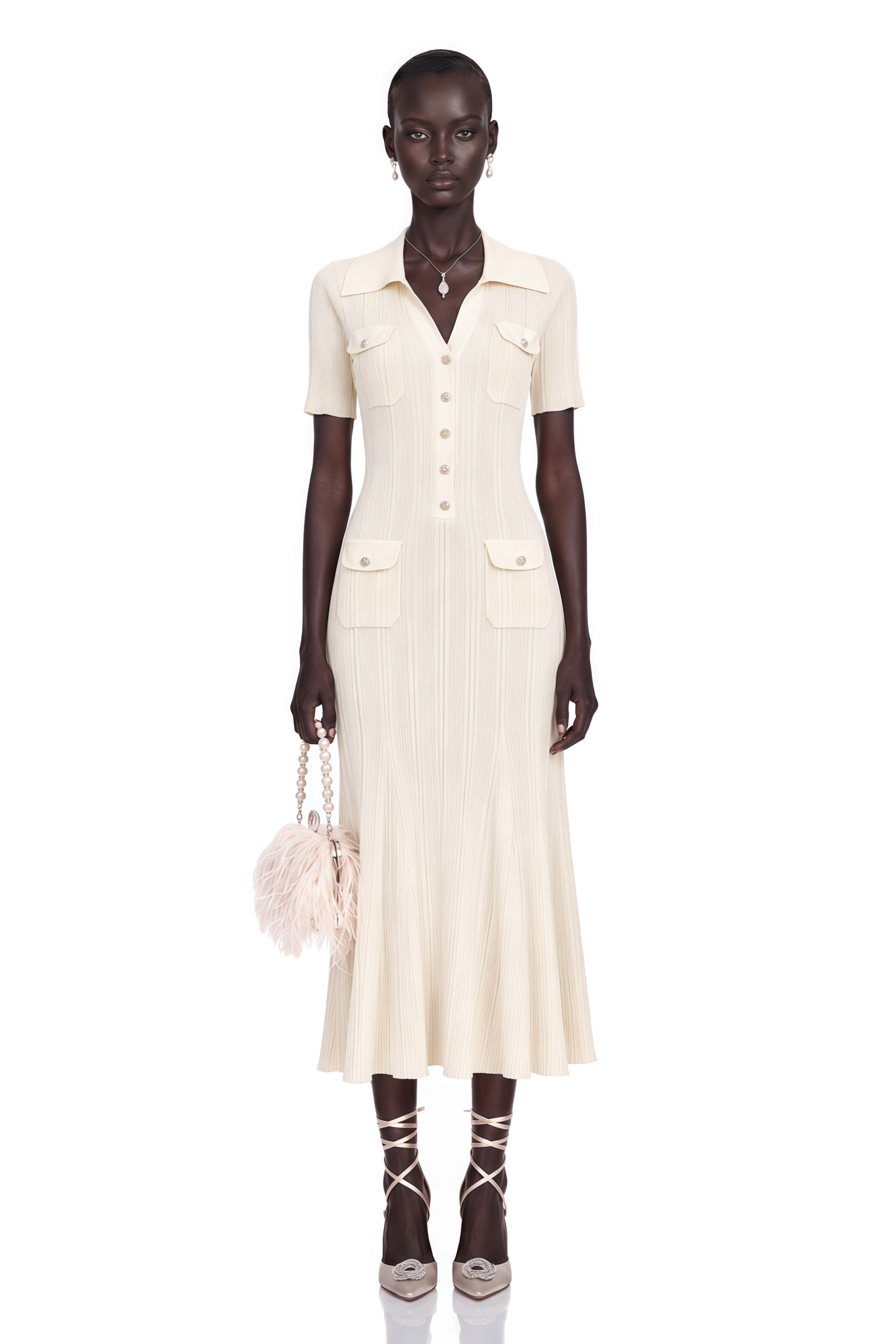 Nouria neutrals ribbed-knit midi dress