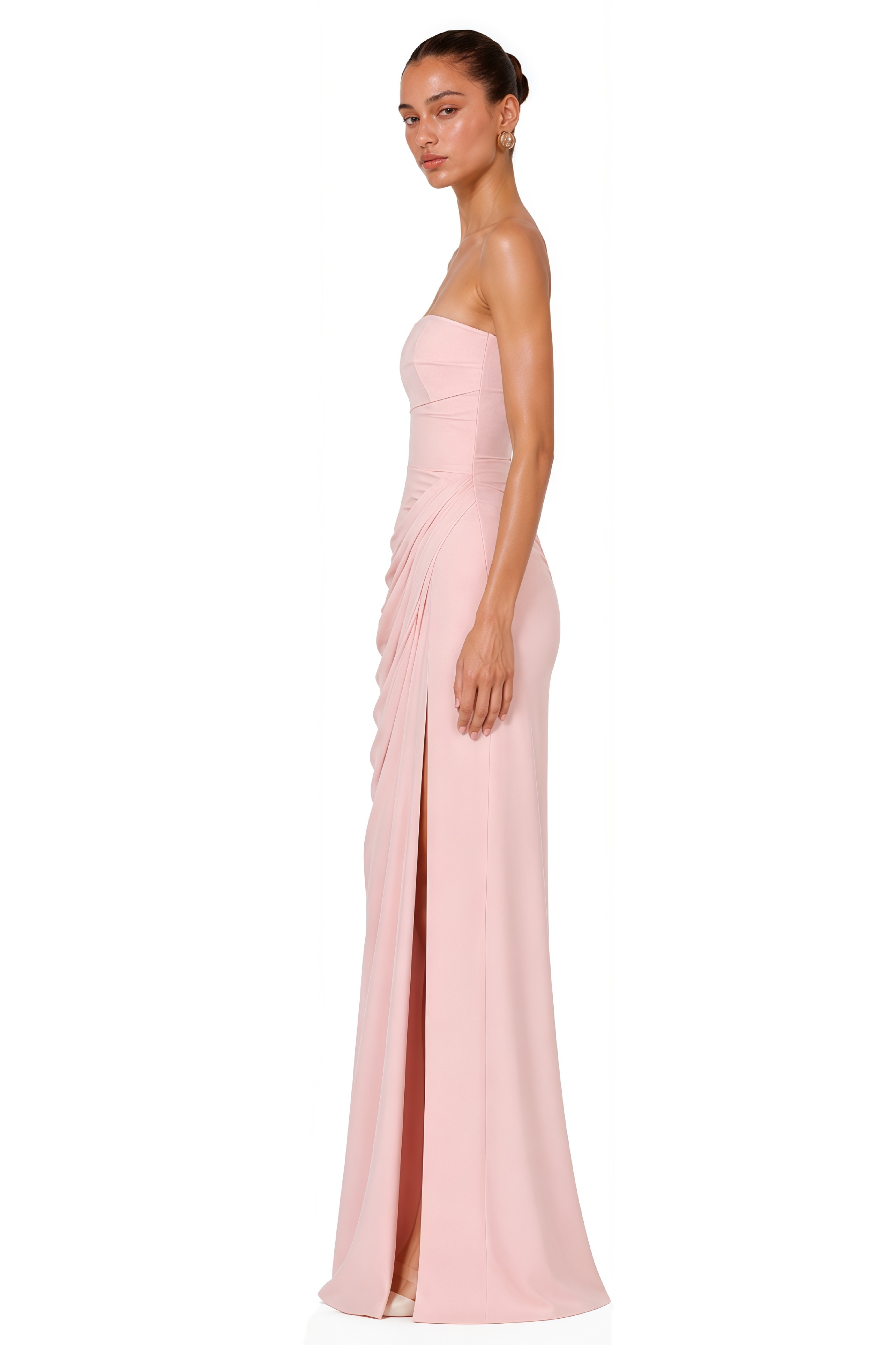 Safiya Pink Ruched Maxi Dress with Cross Front