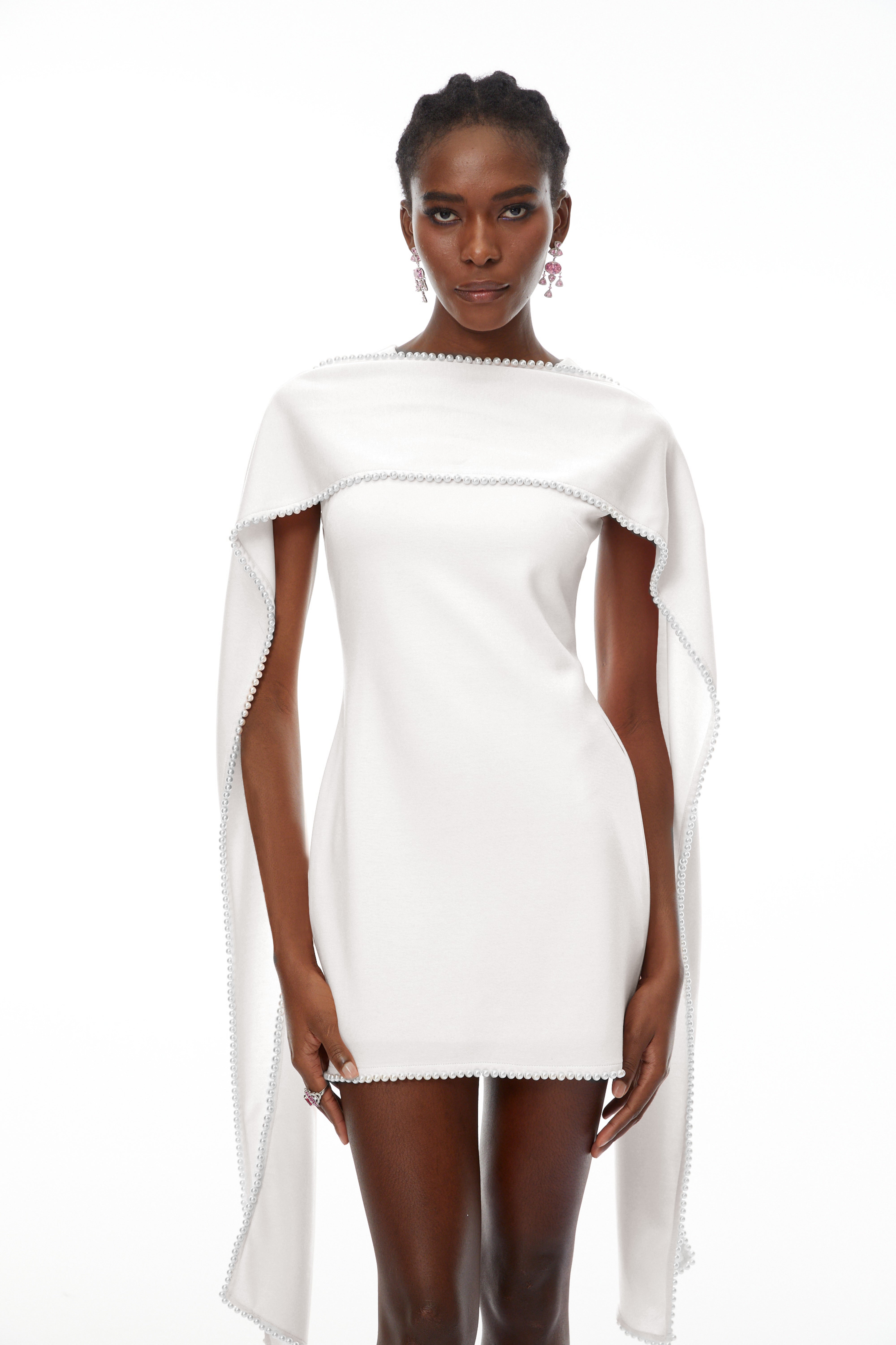 Sleeveless Pearl Trim Mini Dress