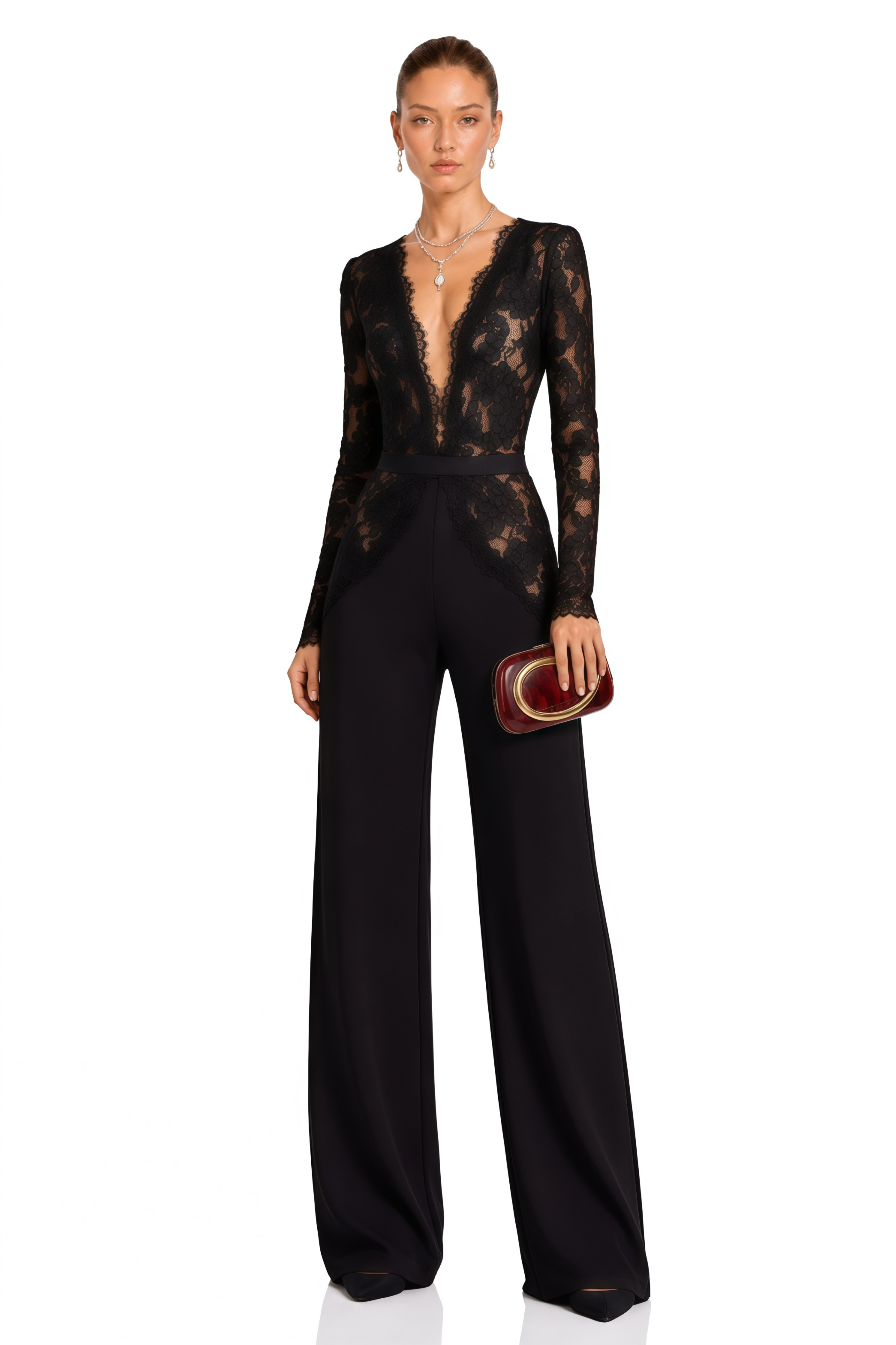 Zhadana Black Semi-Sheer Lace Panel Jumpsuit