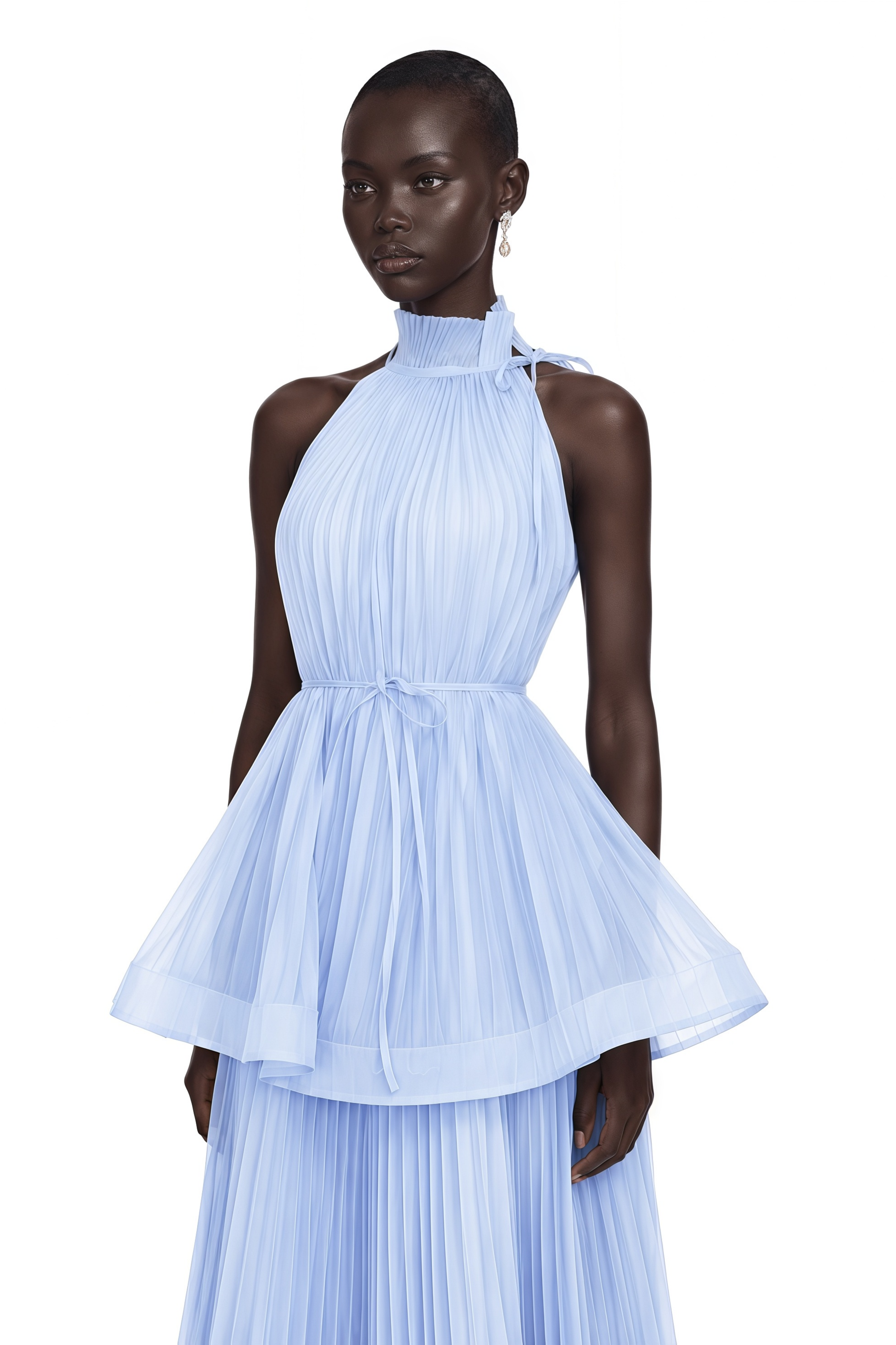Zélie Blue Flounced Pleated Maxi Dress