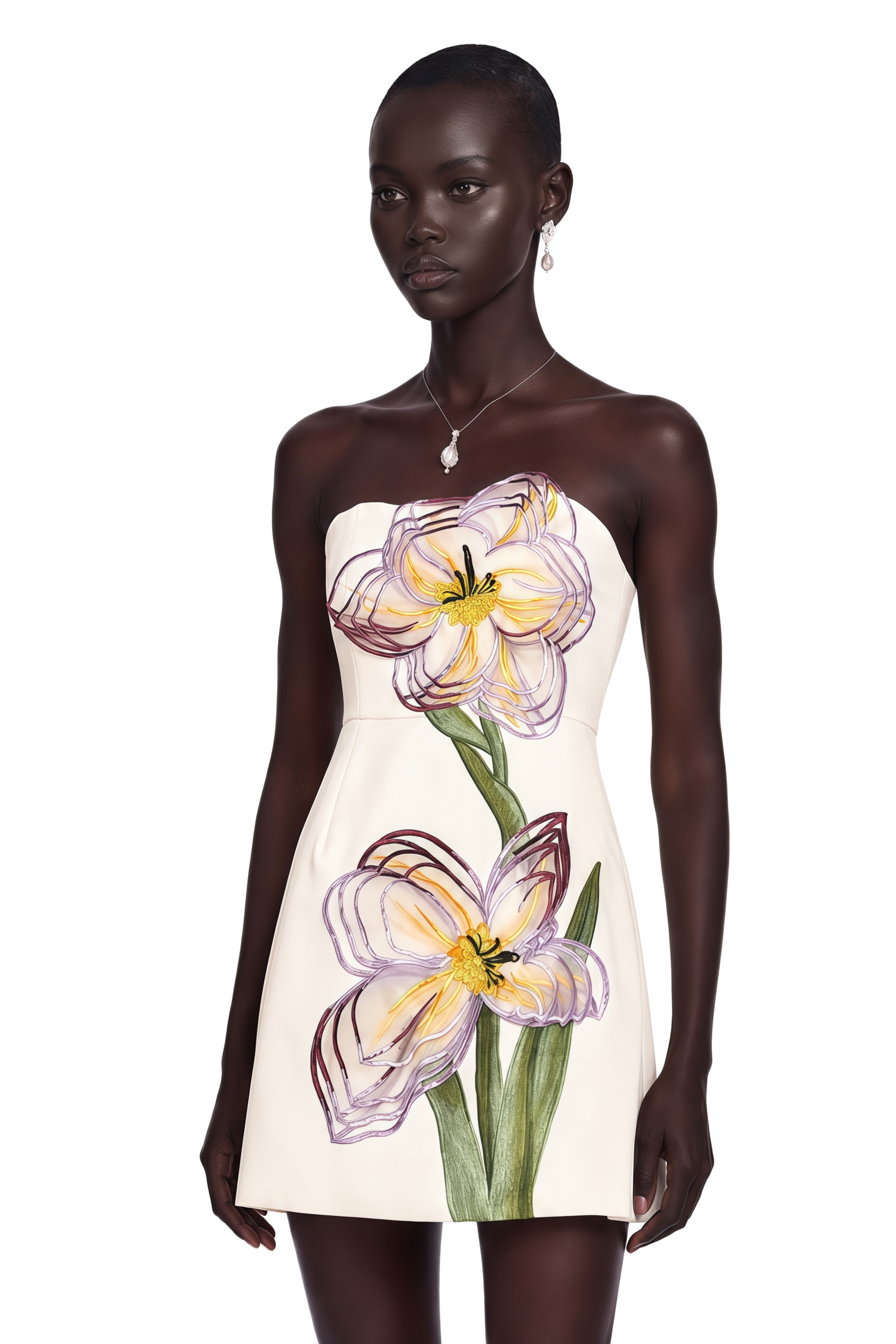Irène White Off-Shoulder Sequin Floral Embroidered Mini Dress