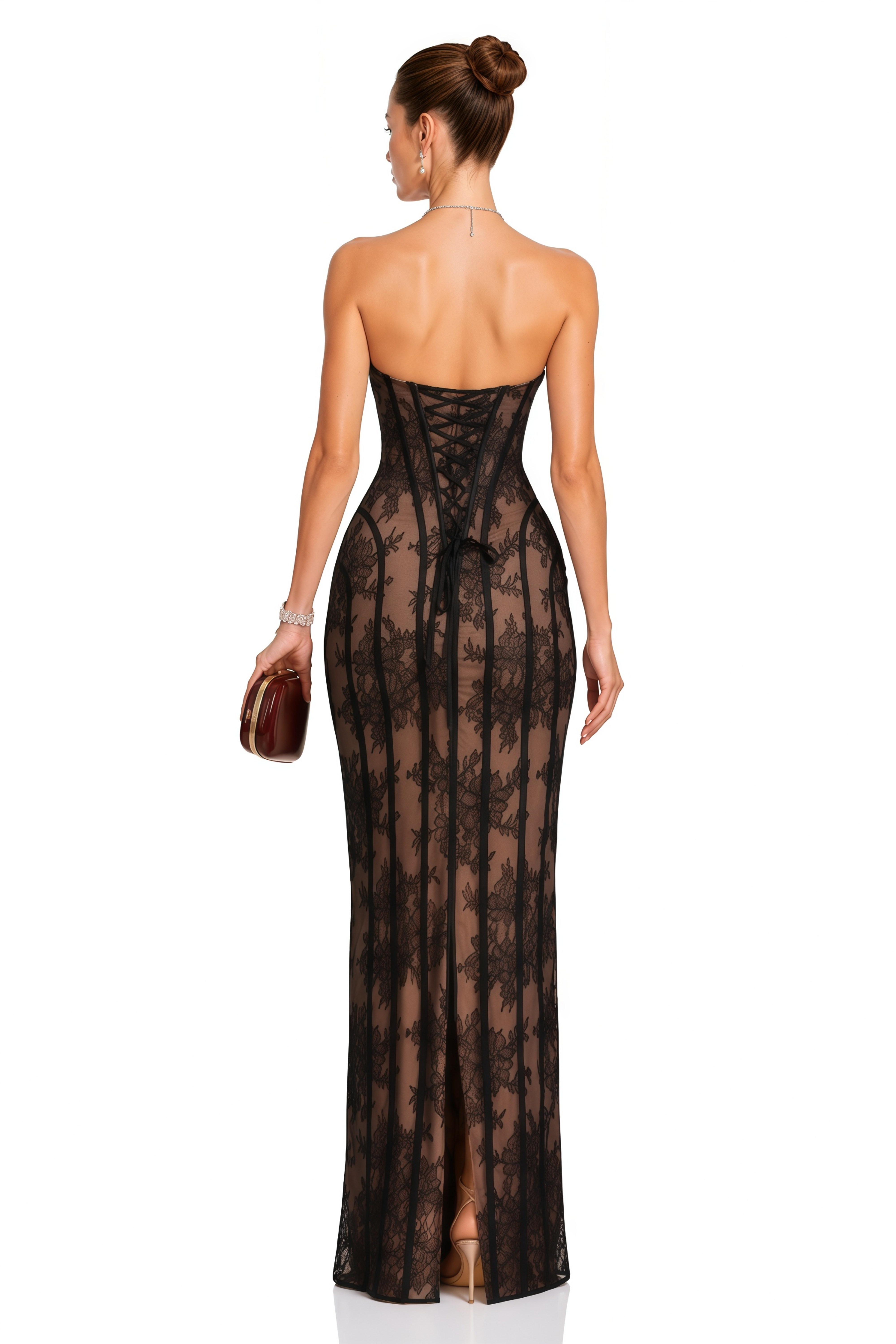 Urszula Black Floral Lace Corset Maxi Dress