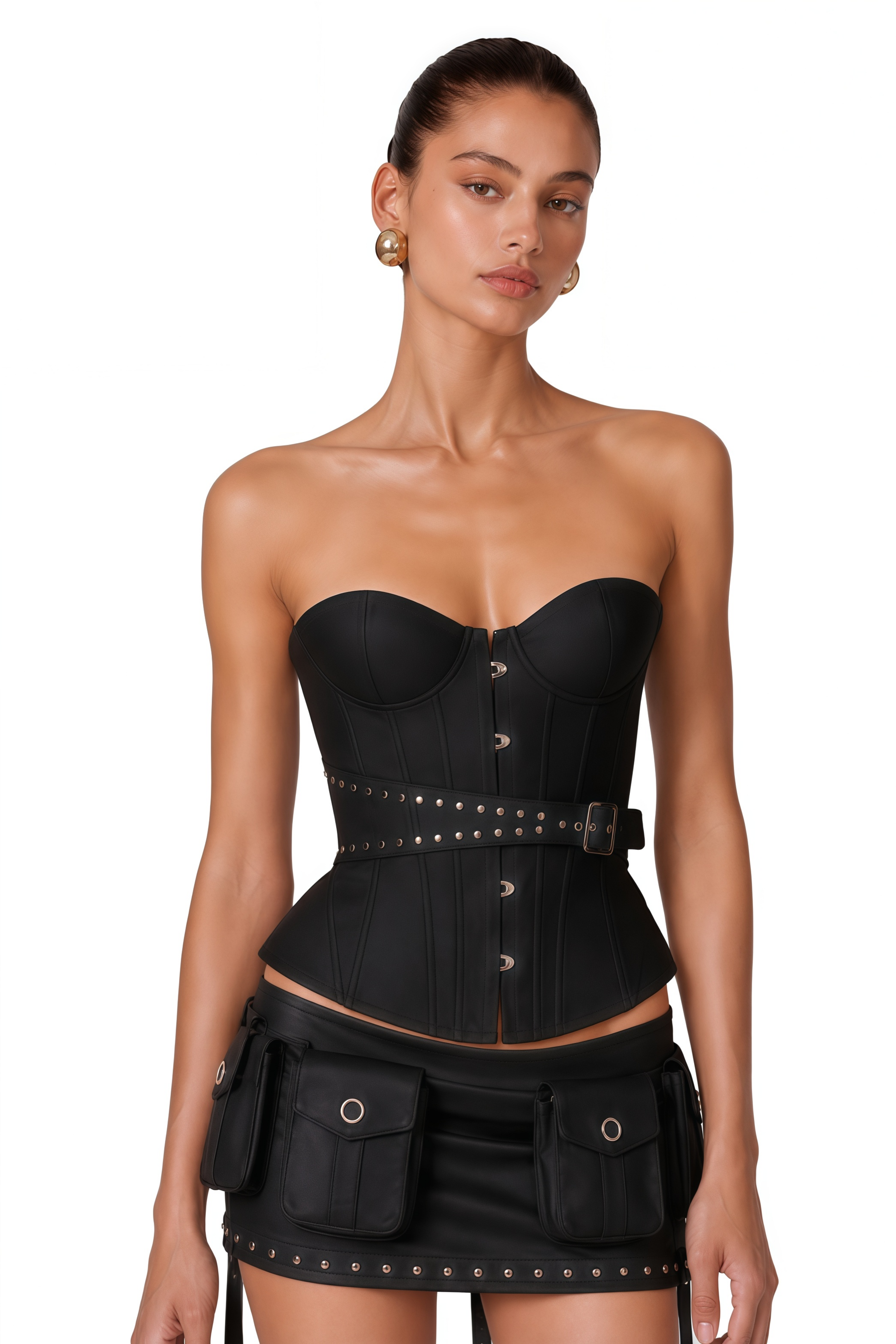 Tiril Black Studded Belted Corset Top